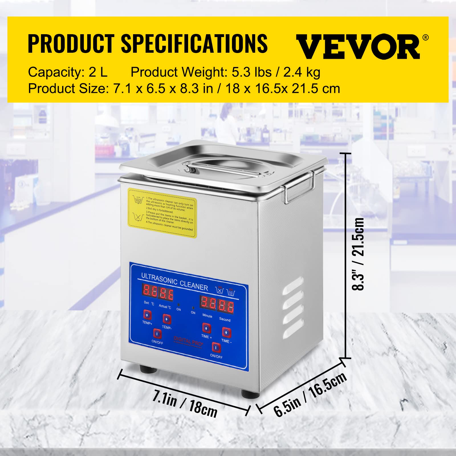 Mophorn 2L Ultrasonic Cleaner for Jewelry, Eyeglasses, Watches - Digital Timer, Stainless Steel Basket - Perfect for Home, Commercial & Industrial Use