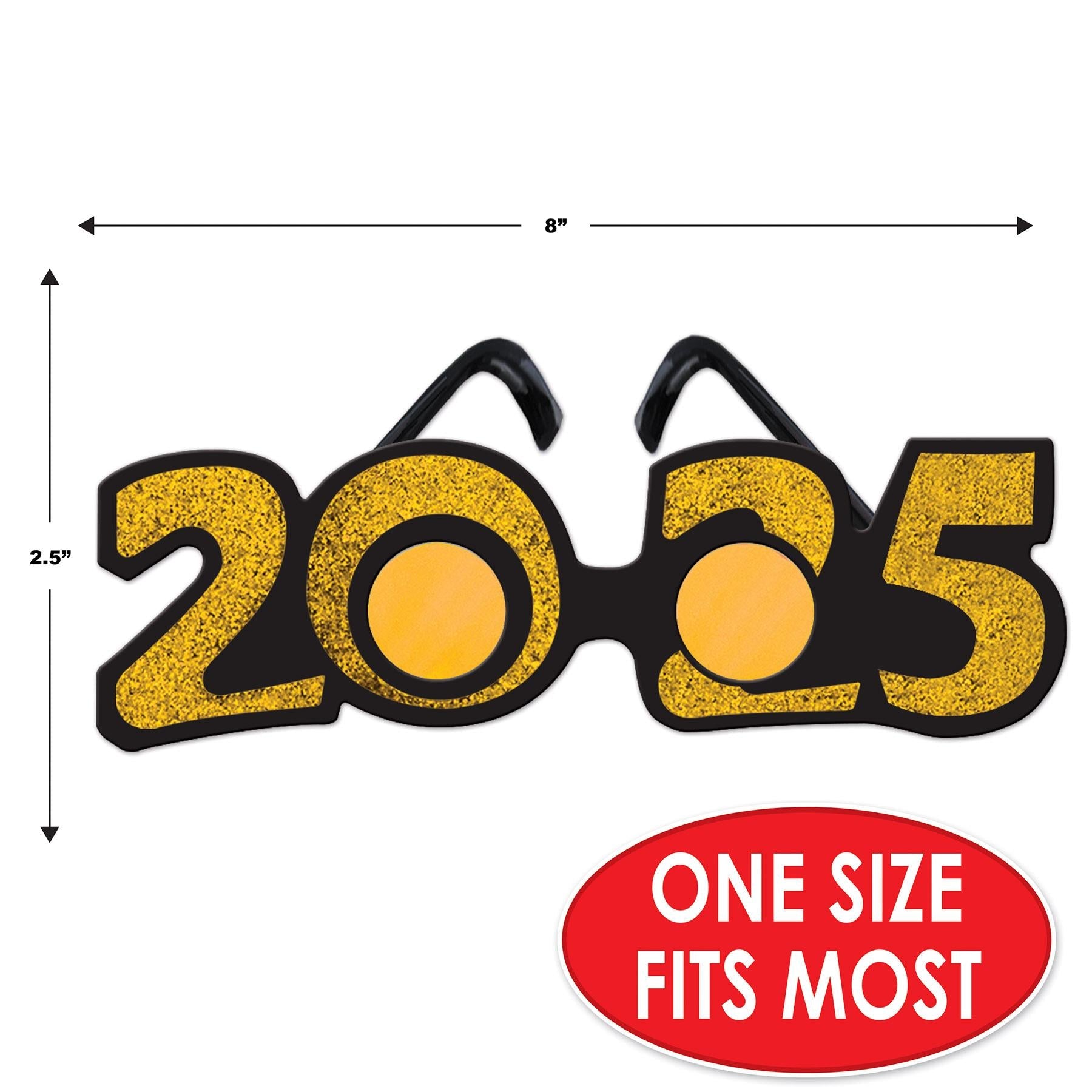 12 Pack Beistle 2025 Glittered Plastic Party Eyeglasses in Gold - Perfect for New Year's Eve, Birthday Celebrations and Festive Events