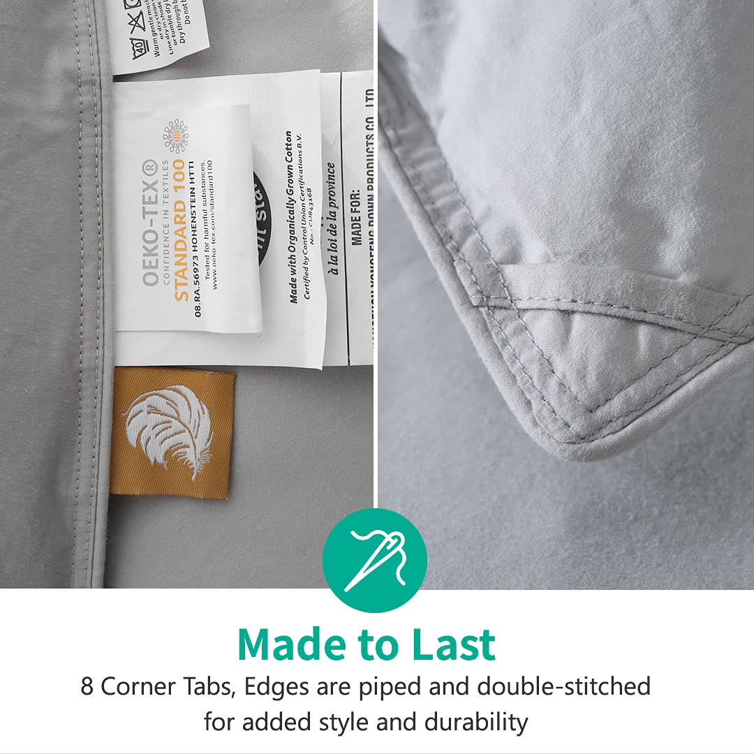 Organic Gray Feather Down Fiber Comforter California King - All-Seasons 100% Cotton Duvet Insert with Quilted Medium Warmth - 104x96 Cloud Grey - Perfect for Cozy Bedrooms & Guest Rooms