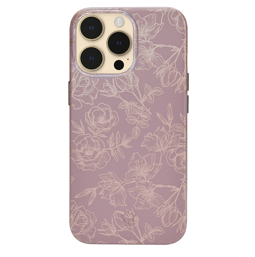 Dusty Rose Chrome Floral iPhone Case - Elegant Protective Phone Cover for iPhone 13/14/15 Pro Max - Perfect for Women, Girls, Daily Use, Gift Giving & Special Occasions