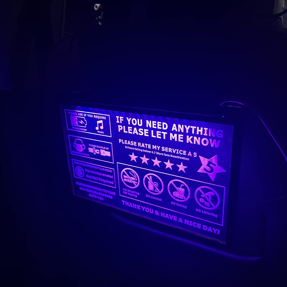 LED Taxi Sign for Rideshare Drivers - Car Headrest Accessories with Backseat LED Display - No Smoking & Tip Sign for Uber/Lyft - 5-Star Rating Booster to Increase Earnings | Perfect for Uber, Lyft & Taxi Drivers to Improve Passenger Experience