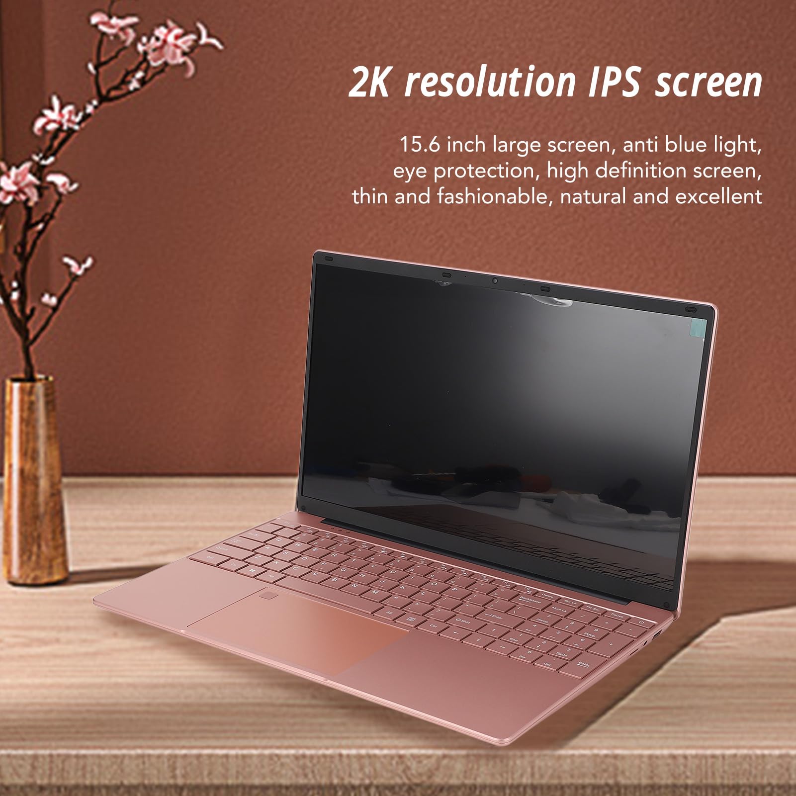 Pink Laptop with 2K HD IPS Display - 12GB RAM 128GB Storage, Portable Travel Laptop with UK Plug (100-240V) - Perfect for Business Trips, Remote Work & College Students