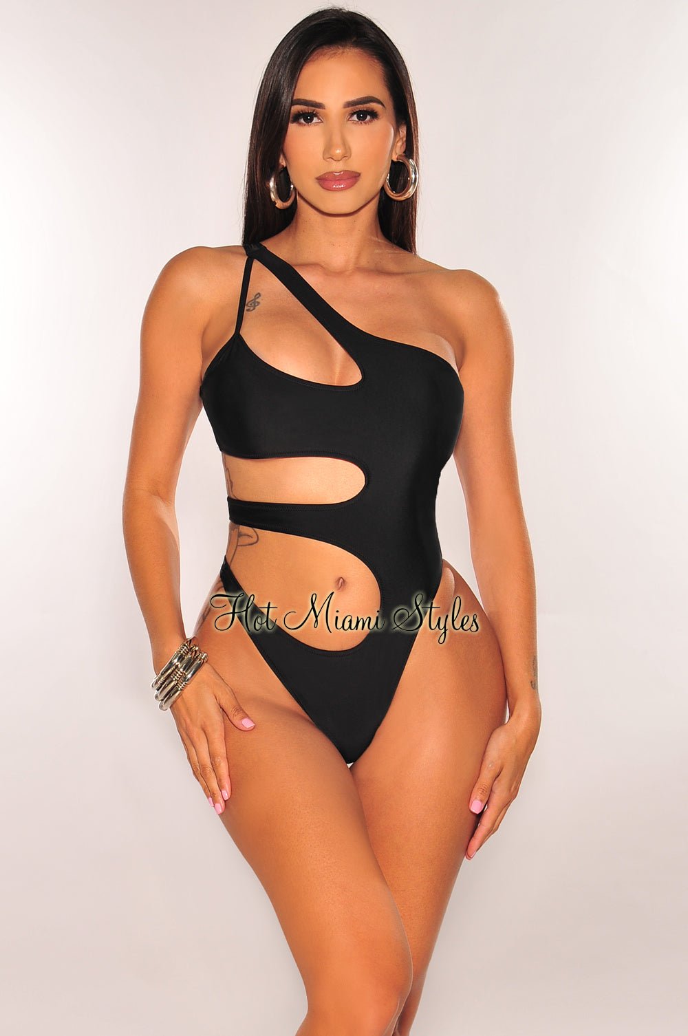 Sexy Black One Shoulder Cut Out Swimsuit for Women - Trendy Monokini Bathing Suit for Beach Vacation & Pool Party