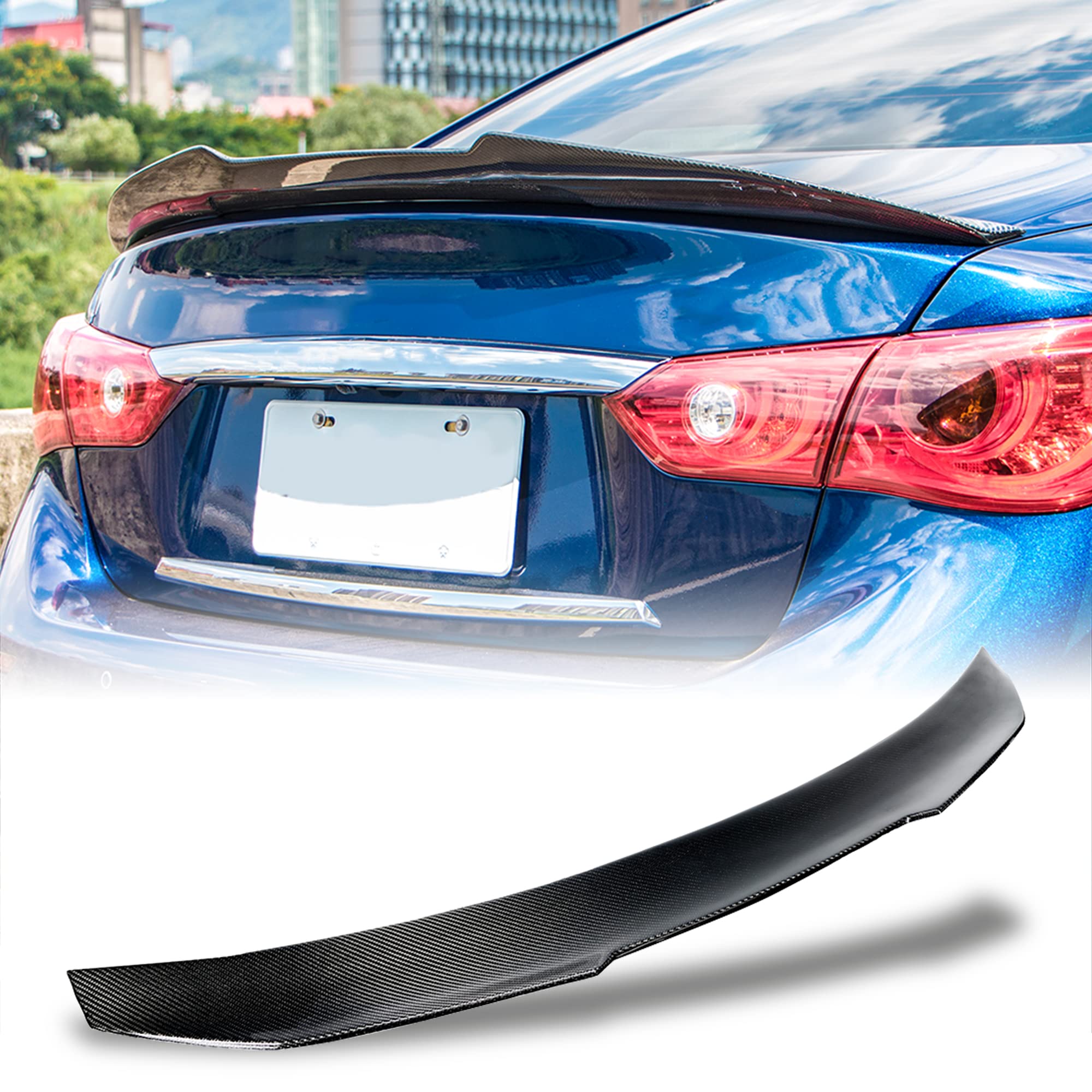 AeroBon Prepreg Dry Carbon Fiber Trunk Spoiler for 2014-2024 Infiniti Q50 & Q50S - H Style Rear Wing | Lightweight Performance Upgrade for Sporty Look & Enhanced Aerodynamics | Perfect for Car Enthusiasts & Racing Enthusiasts