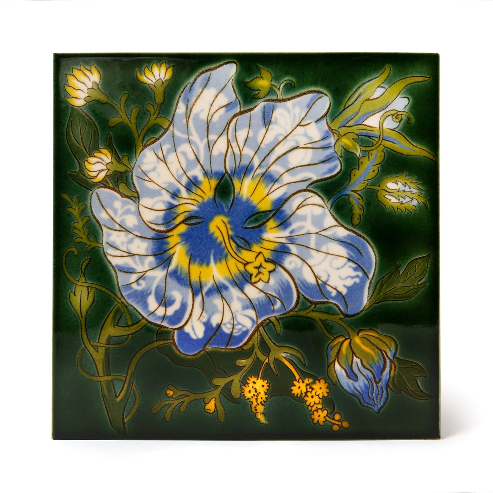 ARTEMIS HIBISCUS Printed Ceramic Tile Sample - Verde Green Floral Pattern - Perfect for Kitchen Backsplash, Bathroom Wall & Home Decor