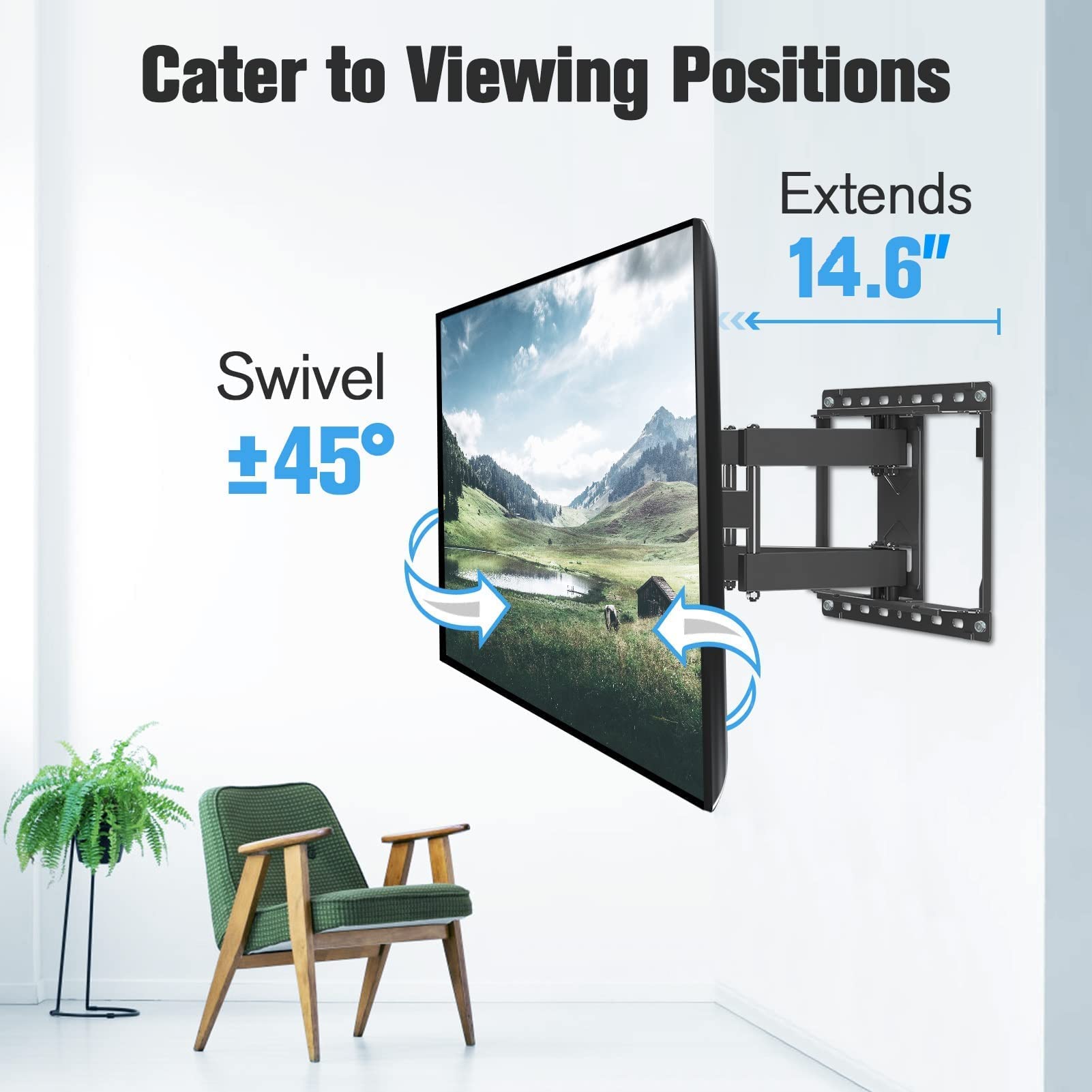 Mounting Dream MD2296 TV Wall Mount Bracket for 42-75 Inch Flat Screen TVs with Adjustable Tilt - Universal VESA Compatible for Fire TV, Apple TV, Roku 3 Streaming Media Players - Perfect for Living Room, Bedroom, and Home Theater Setup