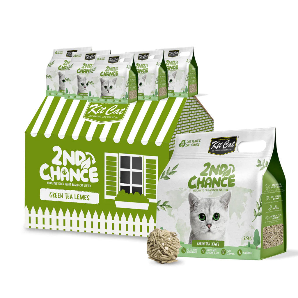 [Bundle of 6] Kit Cat 2nd Chance Plant-Based Cat Litter 2.5kg - Eco-Friendly Pea Fiber, Coffee Beans, Black Tea & Green Tea Leaves - Odor Control for Multi-Cat Homes & Small Spaces