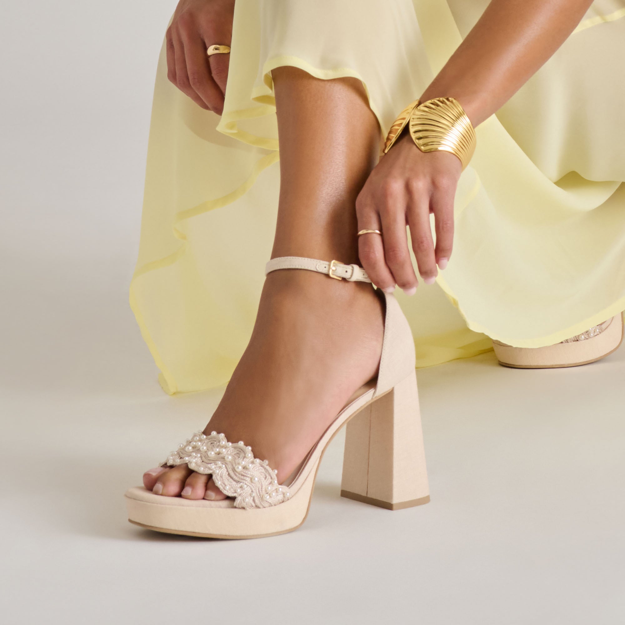 PELTIN Women's Vanilla Woven Raffia Pearl Heels - Comfortable Summer Sandals for Beach, Wedding & Party Occasions