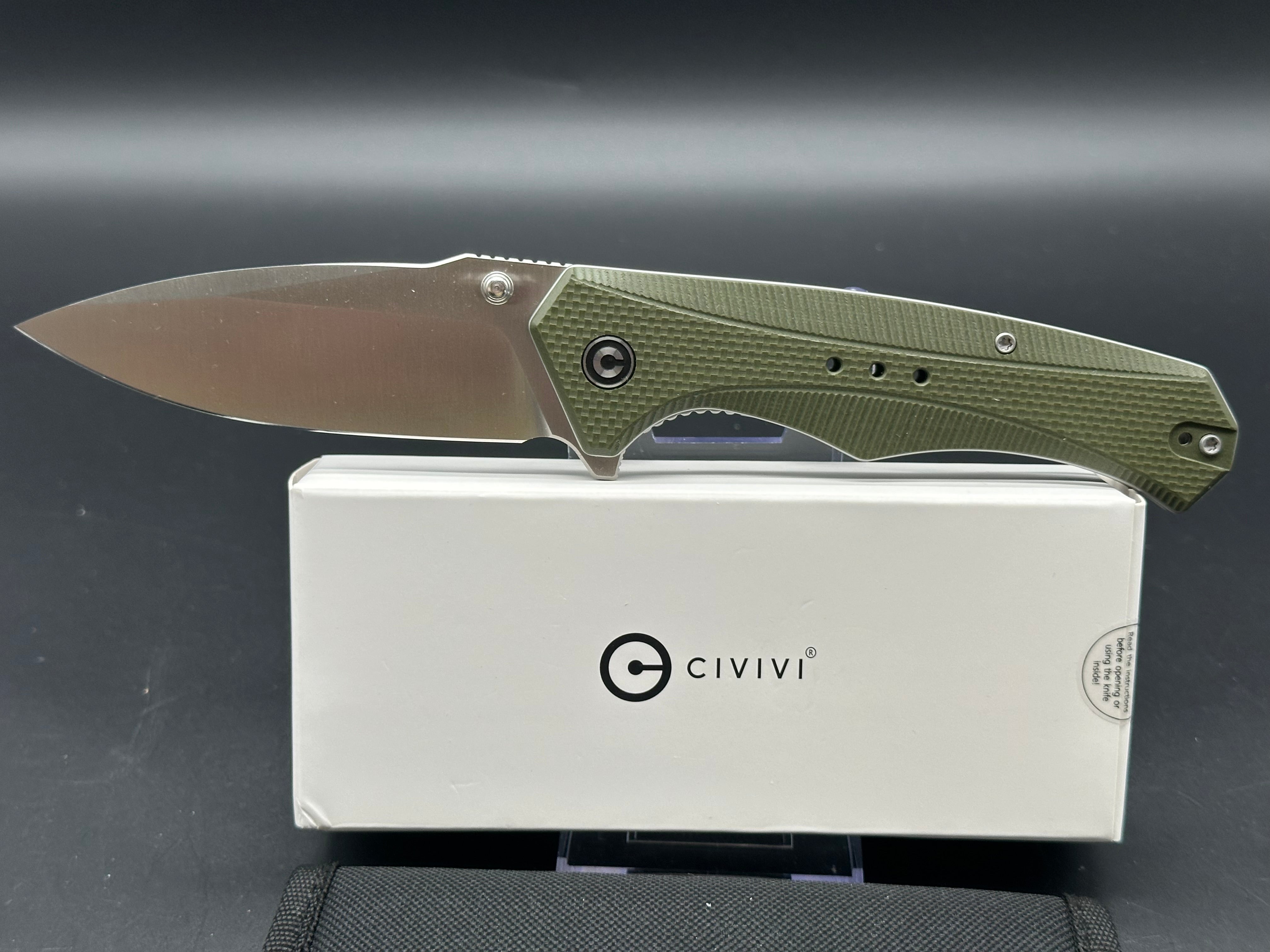 CIVIVI PHOTONIX Folding Pocket Knife - OD Green Coarse G10 Handle, 14C28N Steel Plain Edge with Satin Finish - EDC, Camping, Hiking & Outdoor Survival Tool