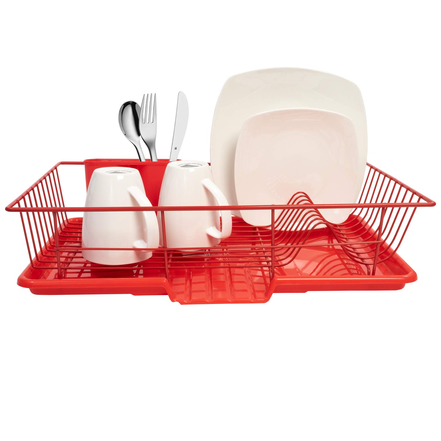 Sweet Home Collection 3-Piece Stainless Steel Dish Drying Rack Set with Drain Board & Utensil Holder - 12