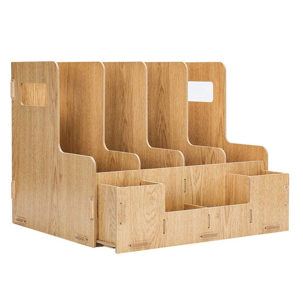 Wooden Desk Organizer with Drawer - Office File Letter Sorter, Document Folder Tray & Pen Holder - Storage Shelf Rack for Home Office Organization - Perfect for Desk Accessories, Paper Management and Stationery Storage