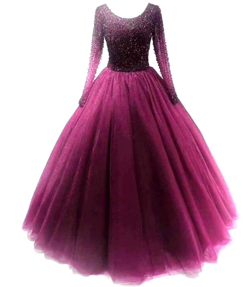Elegant Beaded Quinceanera Ball Gown with Sleeves - Women's Formal Evening Dress for Prom, Wedding & Special Occasions