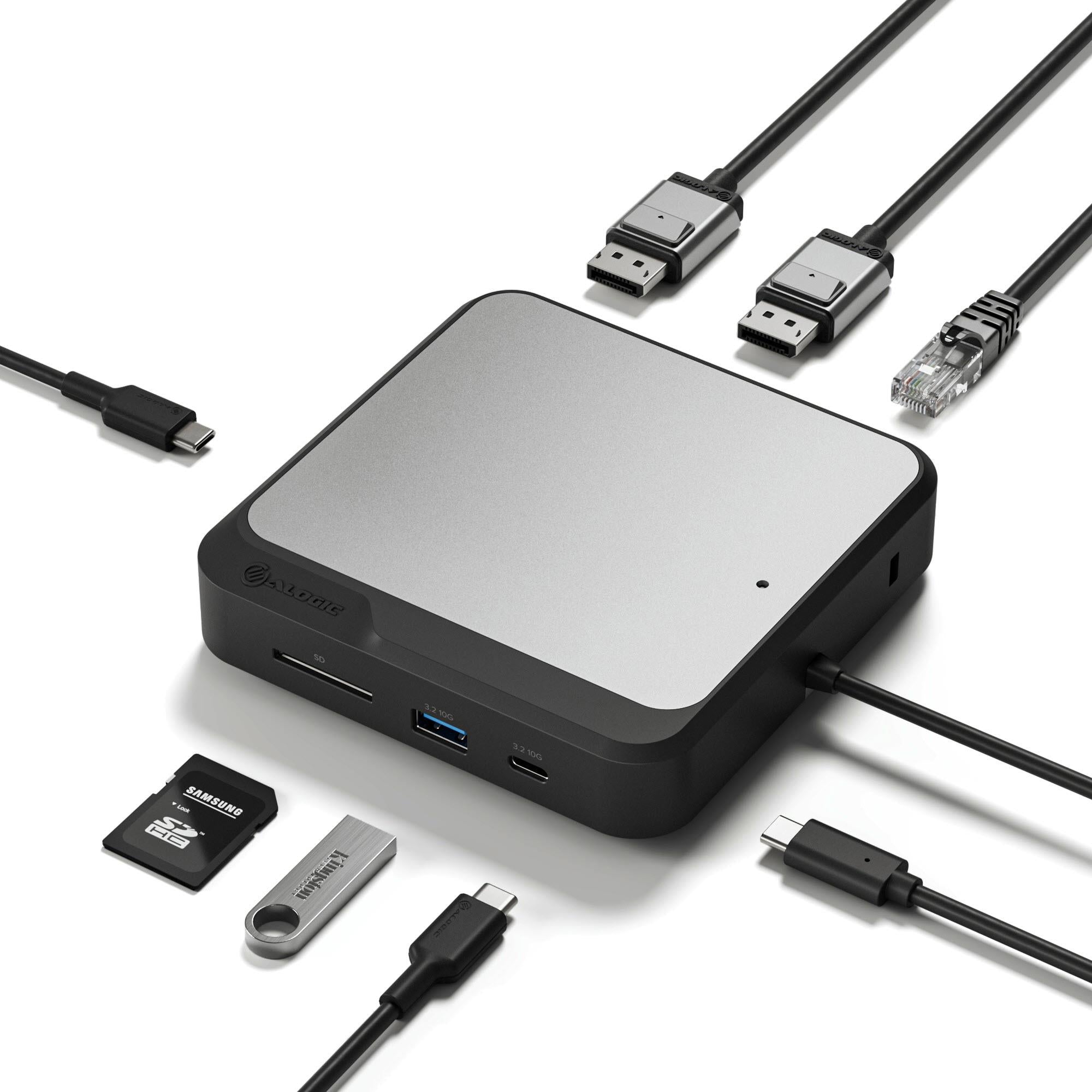 ALOGIC Dual DisplayPort 4K Universal Docking Station for Laptop - Compact USB-C Hub with Dual Monitor Support for MacBook, Windows PC - Perfect for Home Office & Gaming Setup