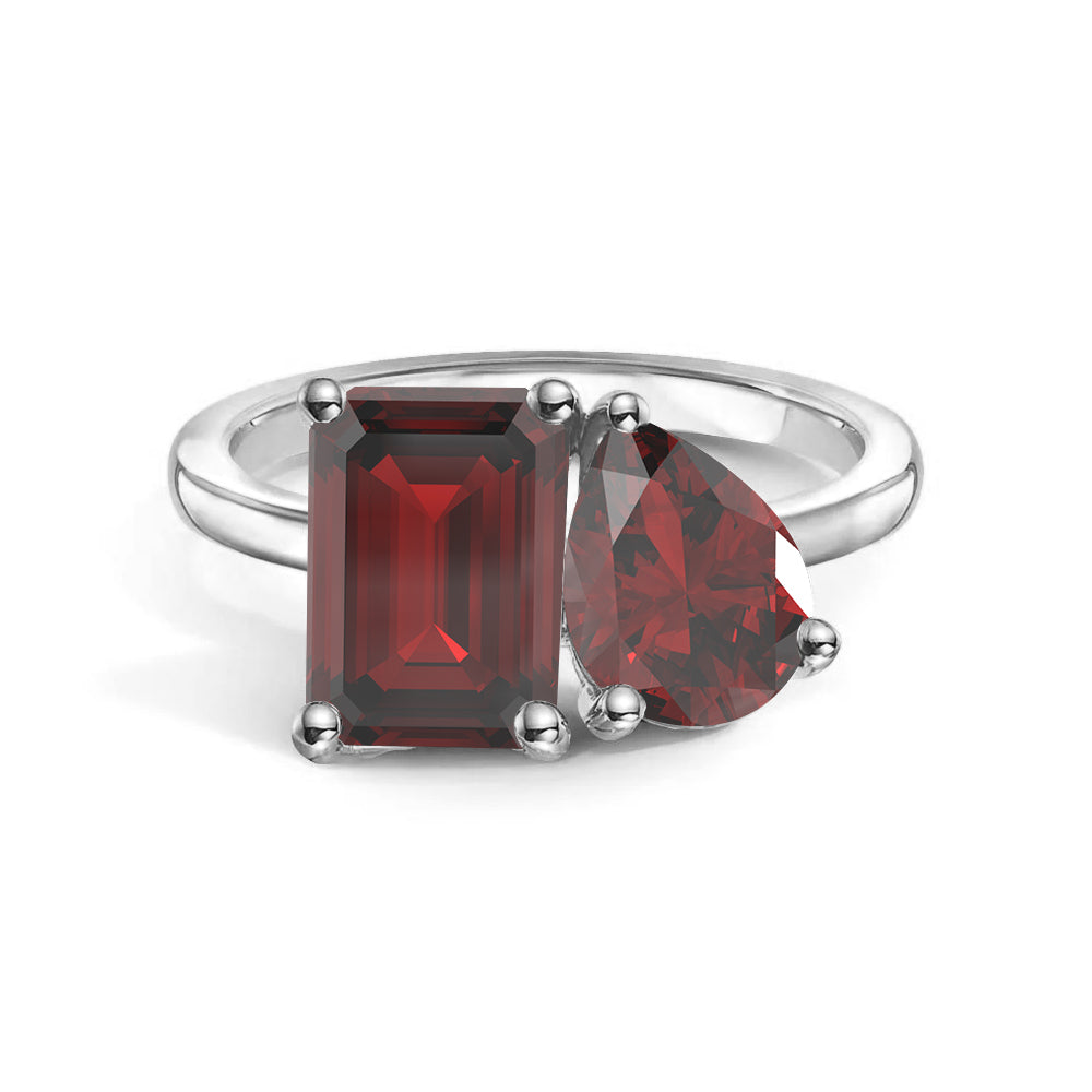 Personalized Garnet Birthstone Ring for Couples - Custom Toi et Moi Anniversary Ring for Her - Romantic Gift for Valentine's Day, Engagement or Wedding Anniversary (Perfect for February Birthdays)