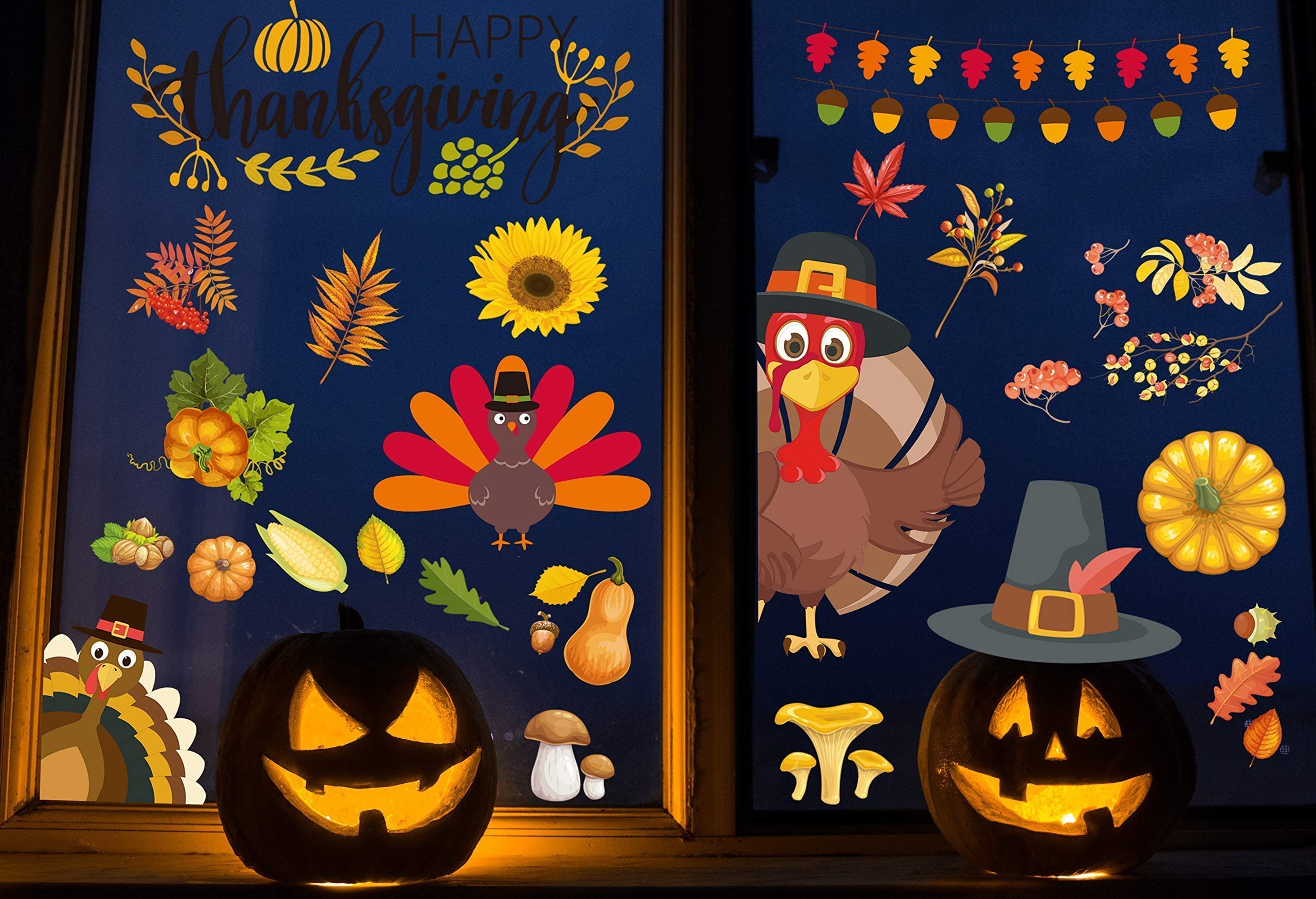113 PCS Thanksgiving Window Clings & Stickers - Fall Window Decorations with Holiday Turkey Designs for Glass Windows, Perfect for Thanksgiving Home Parties, Classroom Decor & Autumn Festival Celebrations