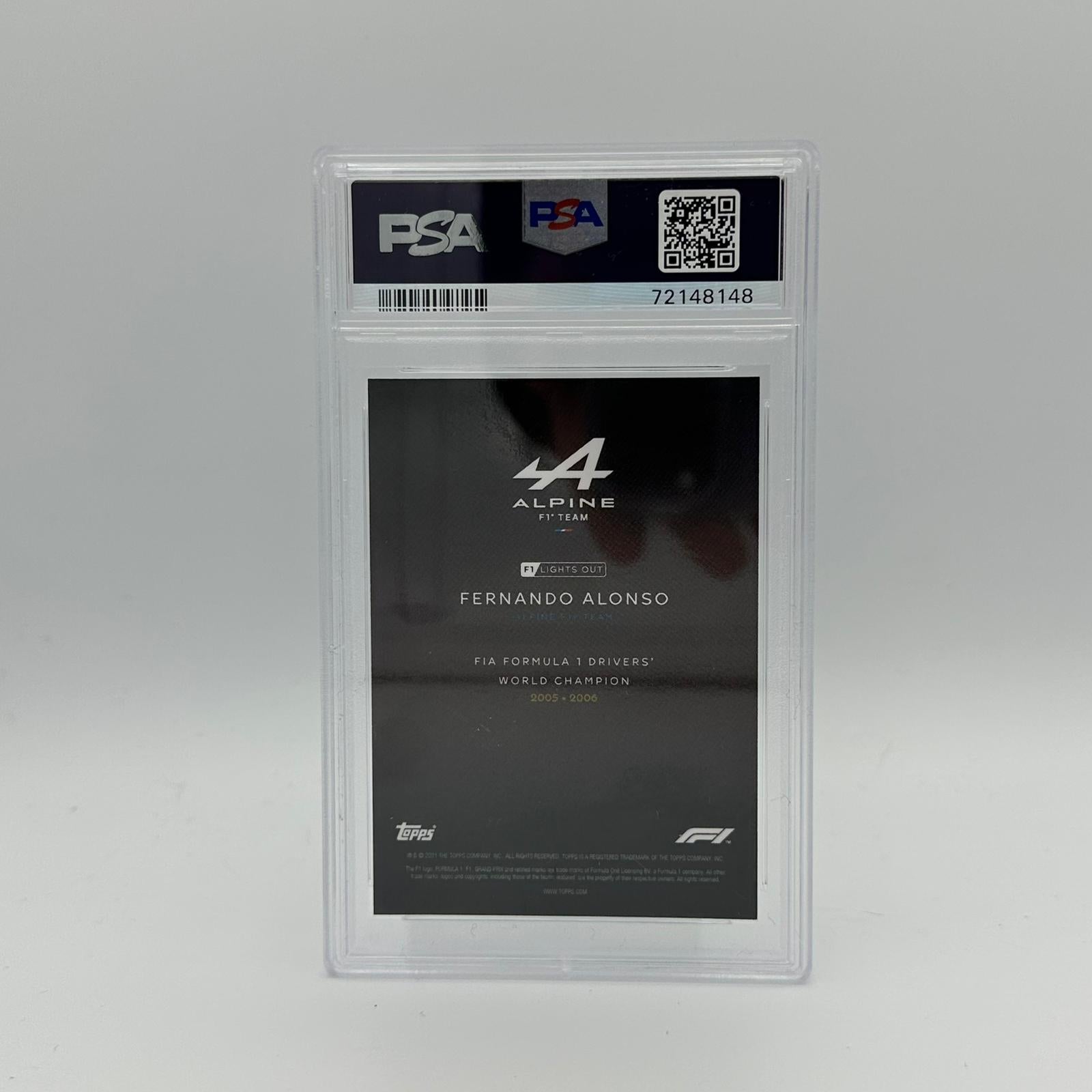 PSA 9 1986/99 Fernando Alonso Drivers World Champion Autographed Racing Card - Perfect for F1 Memorabilia Collections and Motorsport Fans