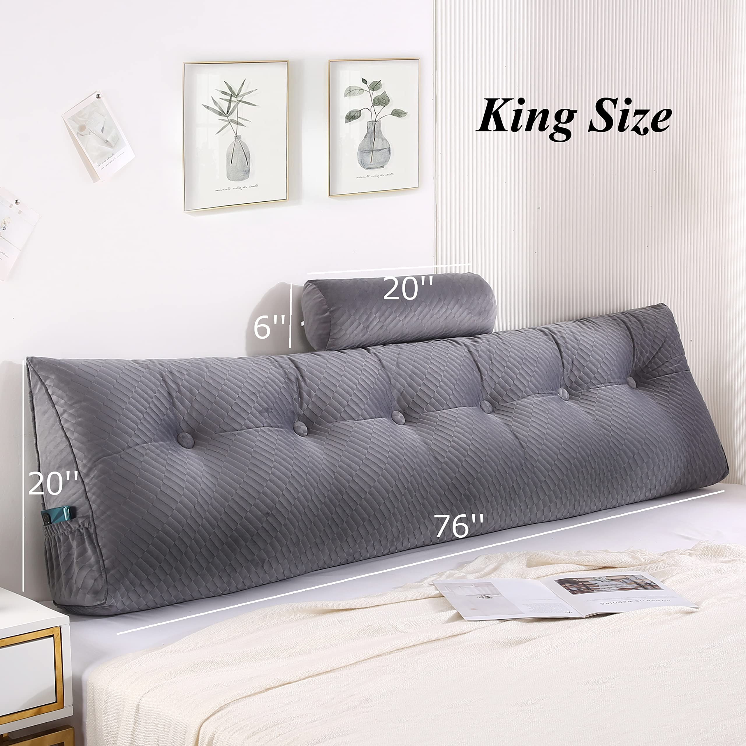 Wedge Headboard Pillows with Bolster Support – Large Bed Wedge Pillow for Reading, Sitting & Backrest – Perfect for Bed Rest, Relaxation & Comfort