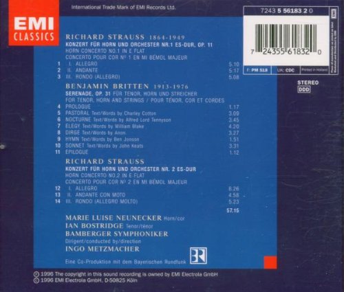 Strauss Horn Concertos 1 & 2 / Britten Serenade for Tenor, Horn & Strings - Classical Music CD for Concert Enthusiasts & Music Collectors