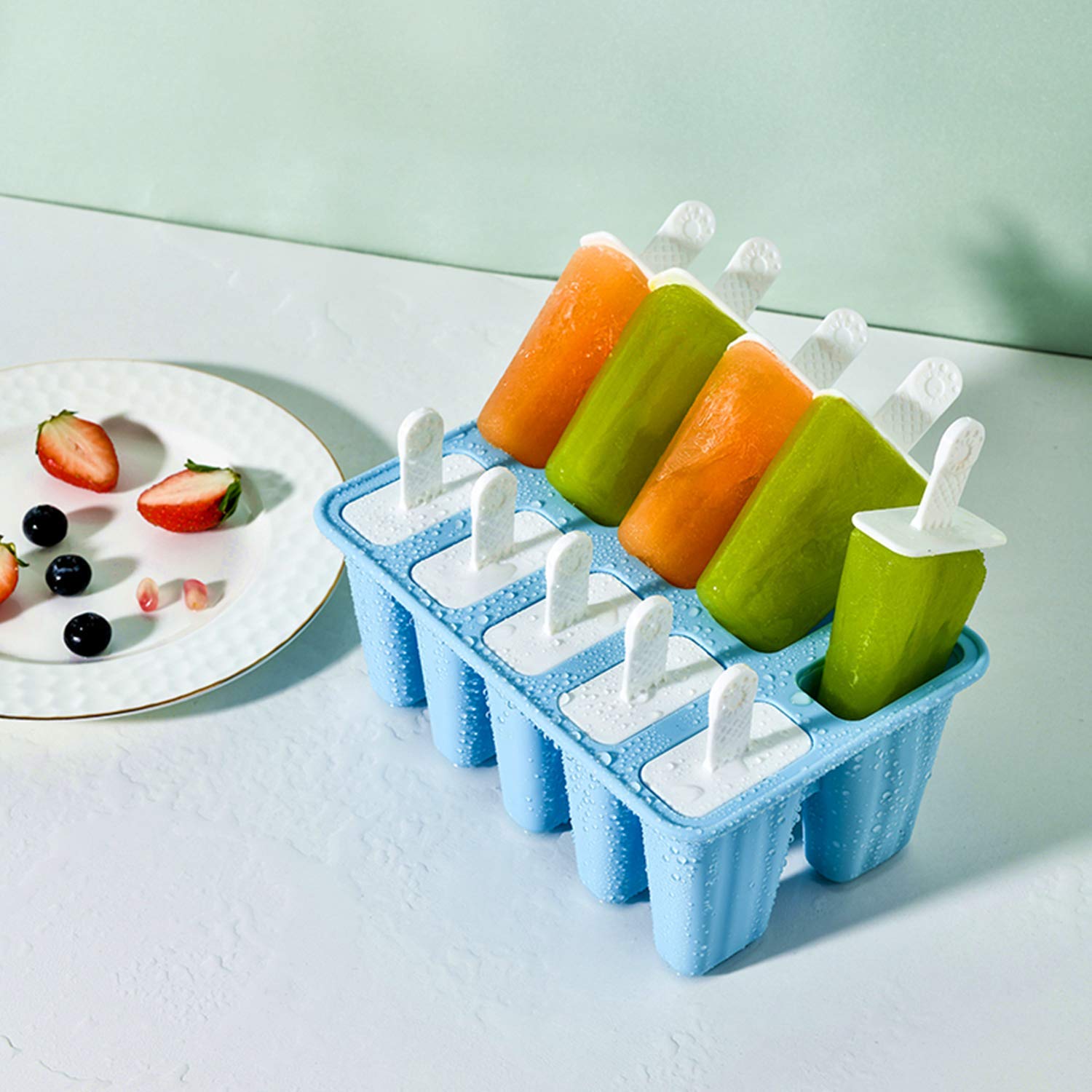 10-Piece Silicone Popsicle Molds BPA-Free with 15 Sticks - Easy Release Ice Pop Makers for Homemade Frozen Treats - Perfect for Summer Snacks, Kids Parties & Healthy Desserts