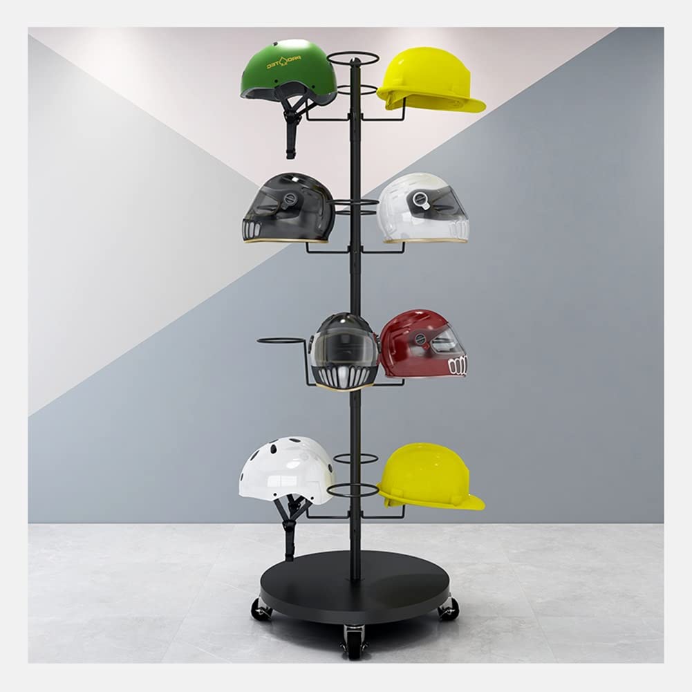 4-Tier Adjustable Hat Display Stand - Heavy Duty Wrought Iron Helmet Rack for Baseball Caps, Scarves & Handbags - 60x180cm Black Floor Storage Organizer - Perfect for Retail Stores, Bedroom Closet & Entryway Organization