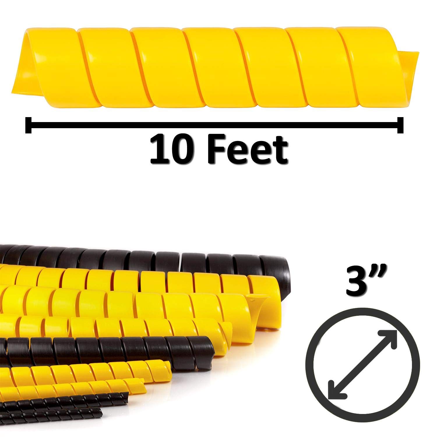 3 Inch Heavy Duty HDPE Spiral Cable Sleeve - Flexible Plastic Wire Hose Protector (10ft, Yellow) | for Automotive Wiring, Home Theater Cables & Office Cord Management