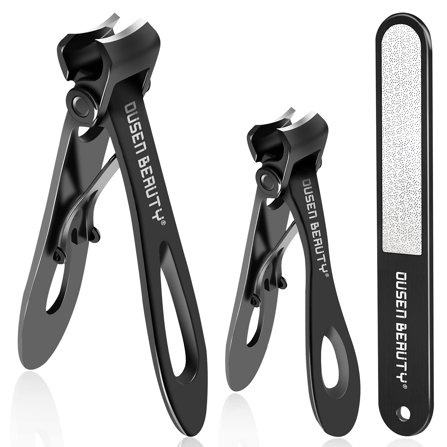 Stainless Steel Nail Clippers for Thick Nails - 3pc Set with File | Seniors & Men Toenail Care