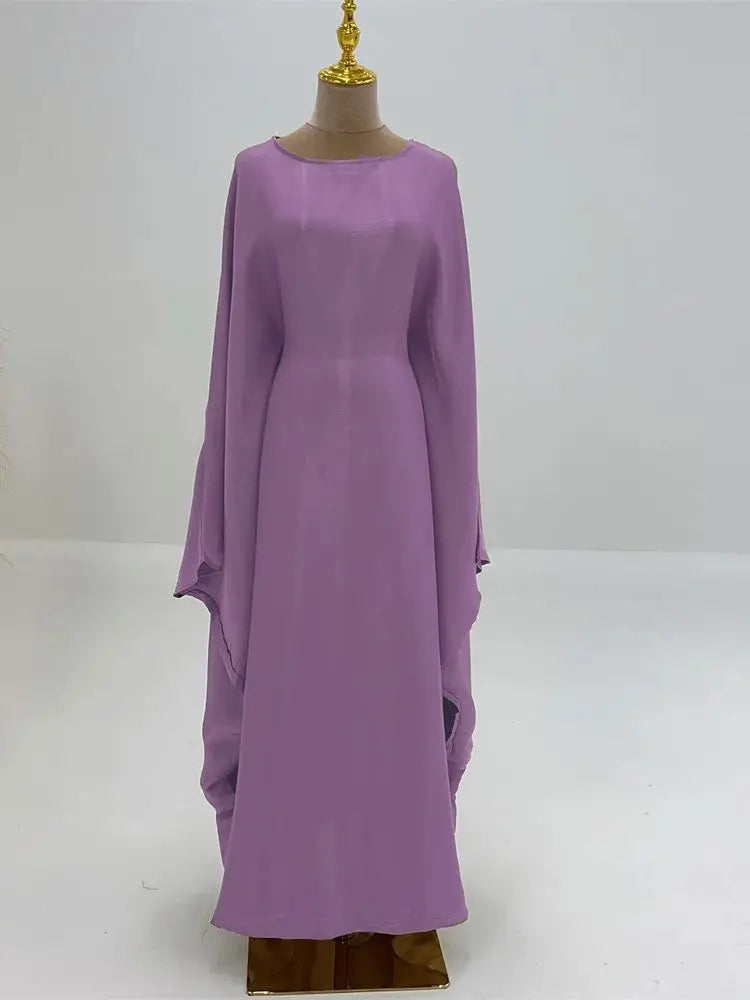 Elegant Batwing Sleeve Satin Abaya Dress for Women - Modest Muslim Prayer Dress for Eid, Wedding & Special Occasions