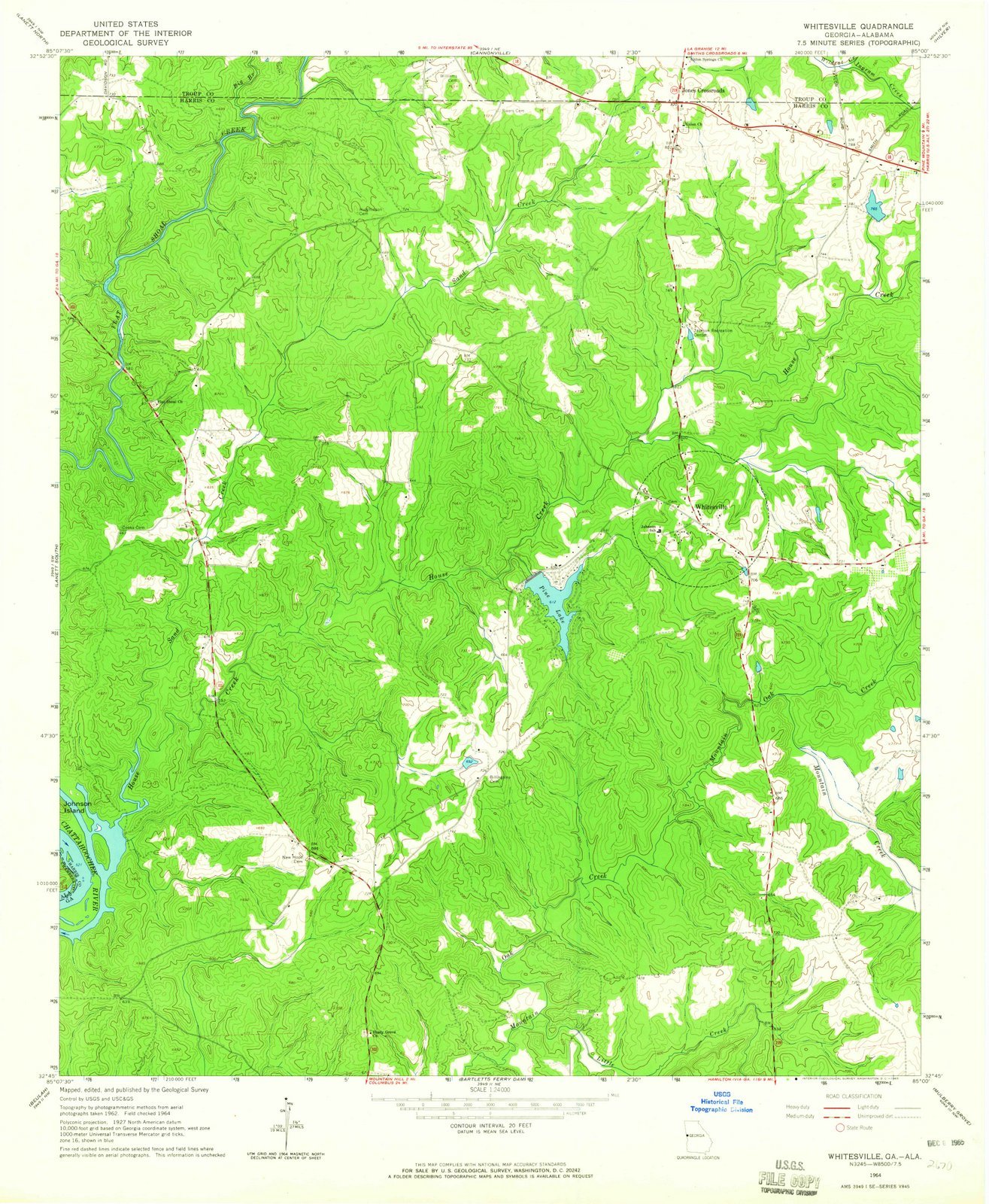 1964 Whitesville GA USGS Historical Topographic Map - Vintage Georgia Wall Art Poster 44x55 Inches - Large Framed Map for Home Office Decor & Geography Enthusiasts