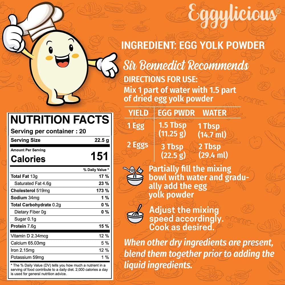 Premium Egg Yolk Powder - 100% Natural Dried Egg Protein Powder from Fresh Pasteurized Eggs | Non-GMO, No Additives | Perfect for Baking, Smoothies, Protein Shakes & Cooking | 1lb (16oz) Bulk Pack