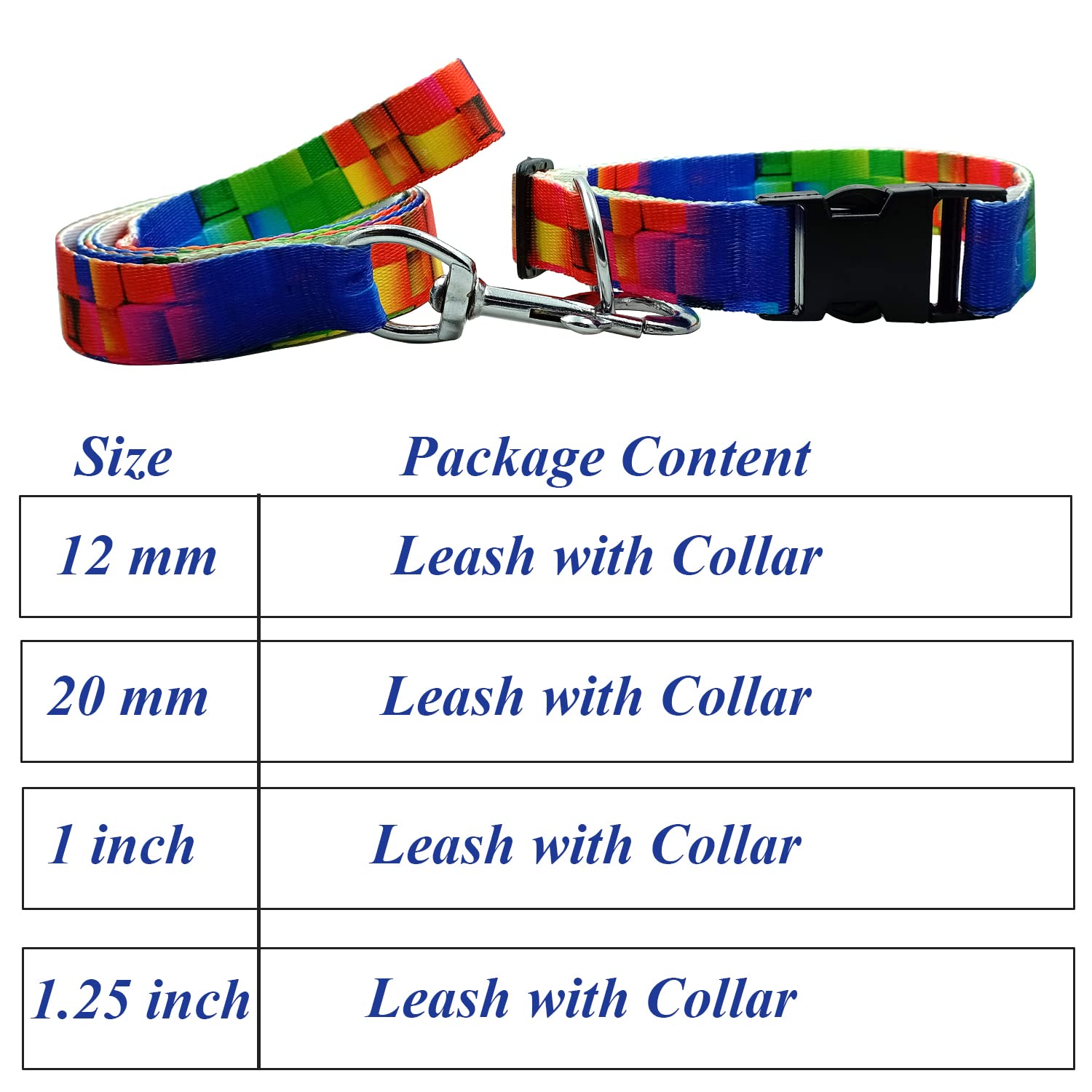 Jainsons Rainbow Dog Leash and Collar Set - Adjustable Nylon Pet Leash with Matching Collar for Small, Medium & Large Dogs - Durable 20mm Width for Daily Walks, Training & Outdoor Adventures