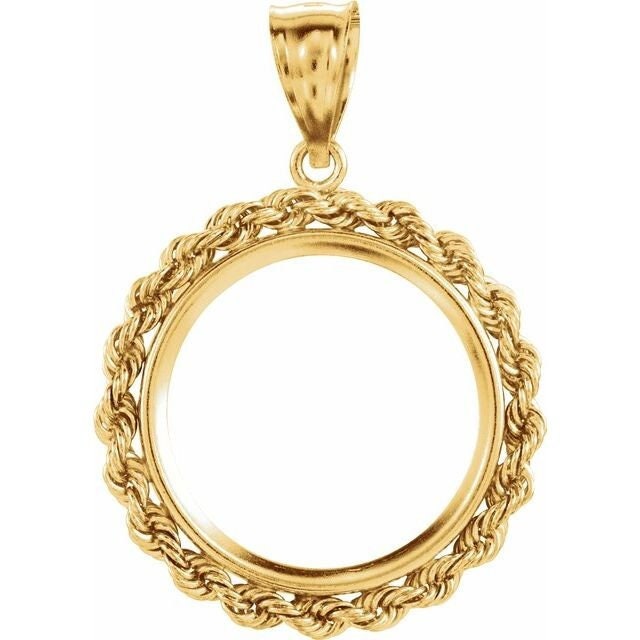 14K Solid Yellow Gold Rope Coin Mount Setting with Tab Back - Handcrafted in USA - Perfect for Coin Jewelry, Pendants & Custom Necklace Designs