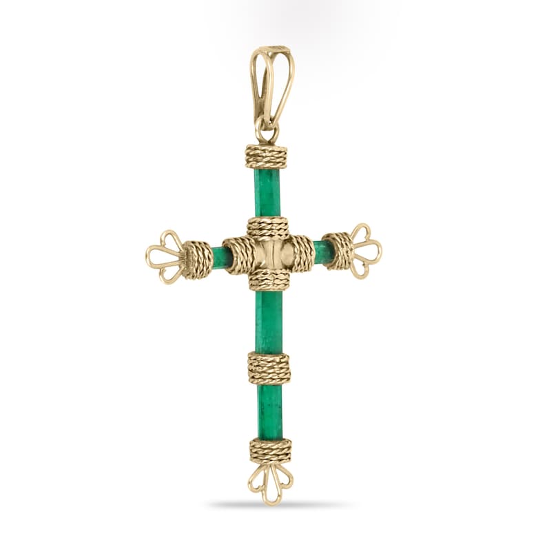 7.69tcw 18K Gold Colombian Emerald Cross Pendant - Genuine Rough Crystal Jewelry for Women - Perfect for Gifts, Weddings & Special Occasions
