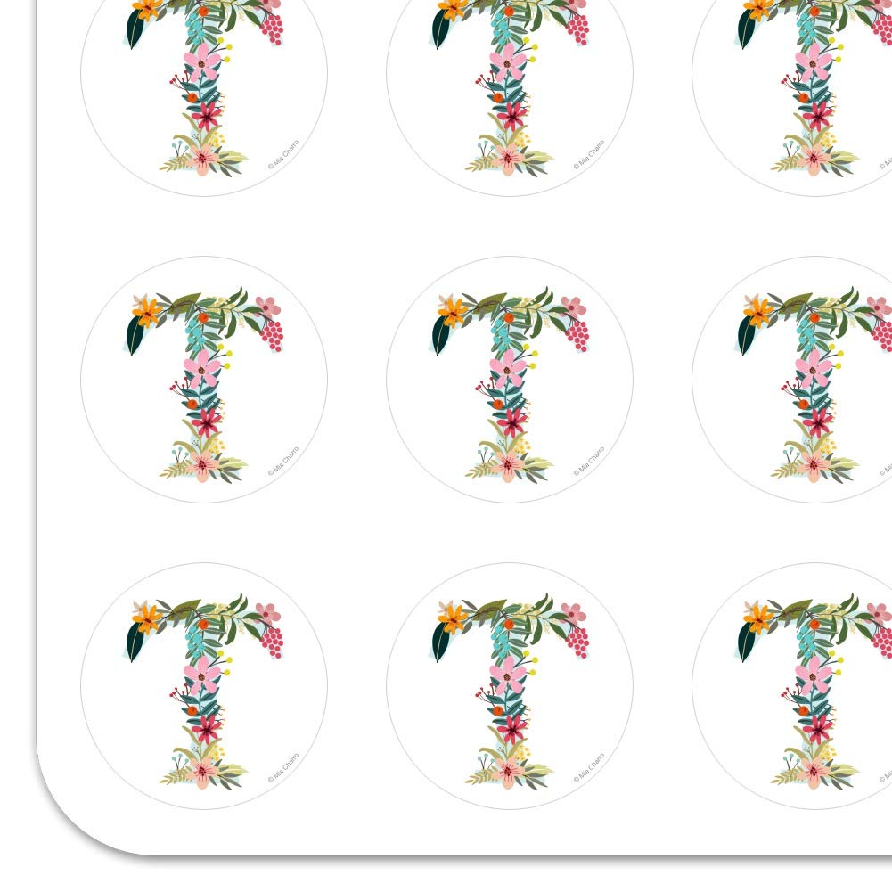 Floral Monogram Letter T Stickers for Planners, Calendars, Scrapbooking & DIY Crafts - Perfect for Bullet Journals, Scrapbook Decorations & Handmade Cards
