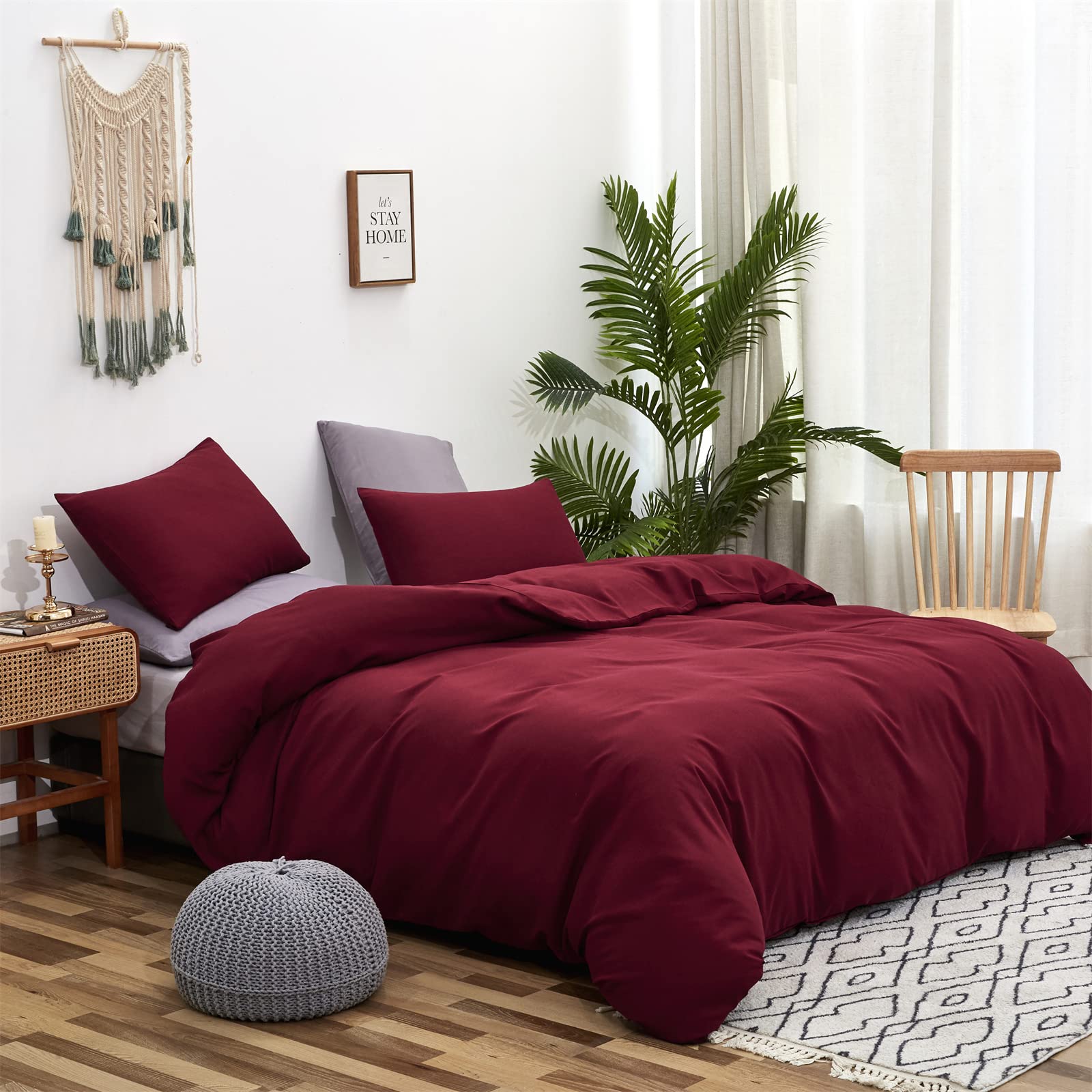 Luxlovery Burgundy Comforter Set - Full Size Dark Red Maroon Bedding Set | Soft Breathable Solid Wine Red Quilt & Blanket | Perfect for Women & Girls Bedroom Decor | Cozy for Winter Nights & Guest Room Styling