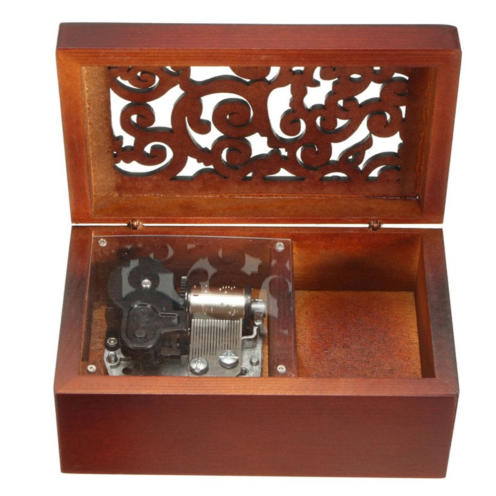 FnLy Antique Engraved Wooden Wind-Up Musical Box - Over The Rainbow Music Box with Silver-Plated Movement - Perfect for Home Décor, Wedding Gifts & Collectibles