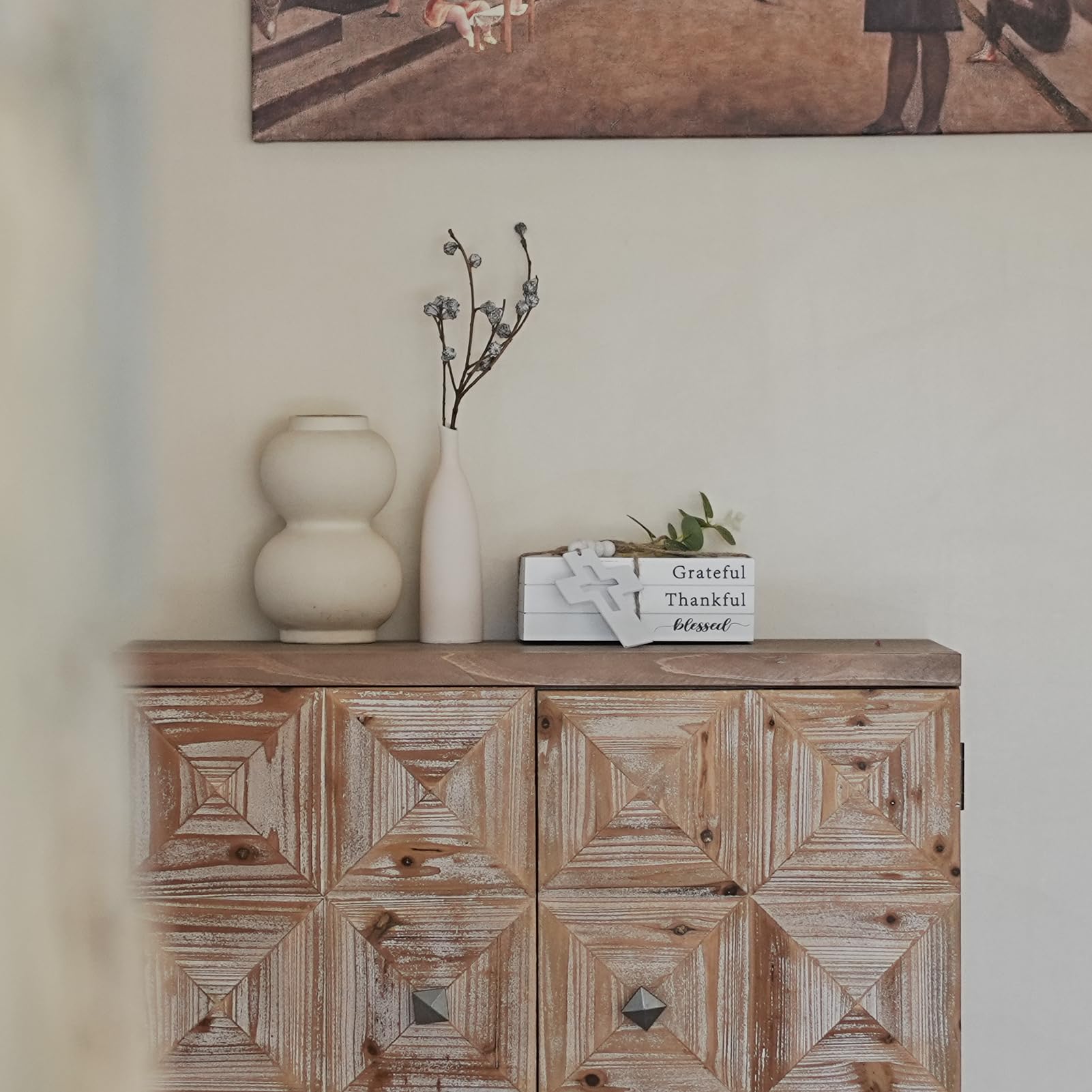 Faux Books Decor - Wooden Decorative Books Set for Home Decor, Farmhouse & Bookshelf Styling - Perfect for Coffee Table, Mantel & Shelf Display (Grateful Thankful Blessed)