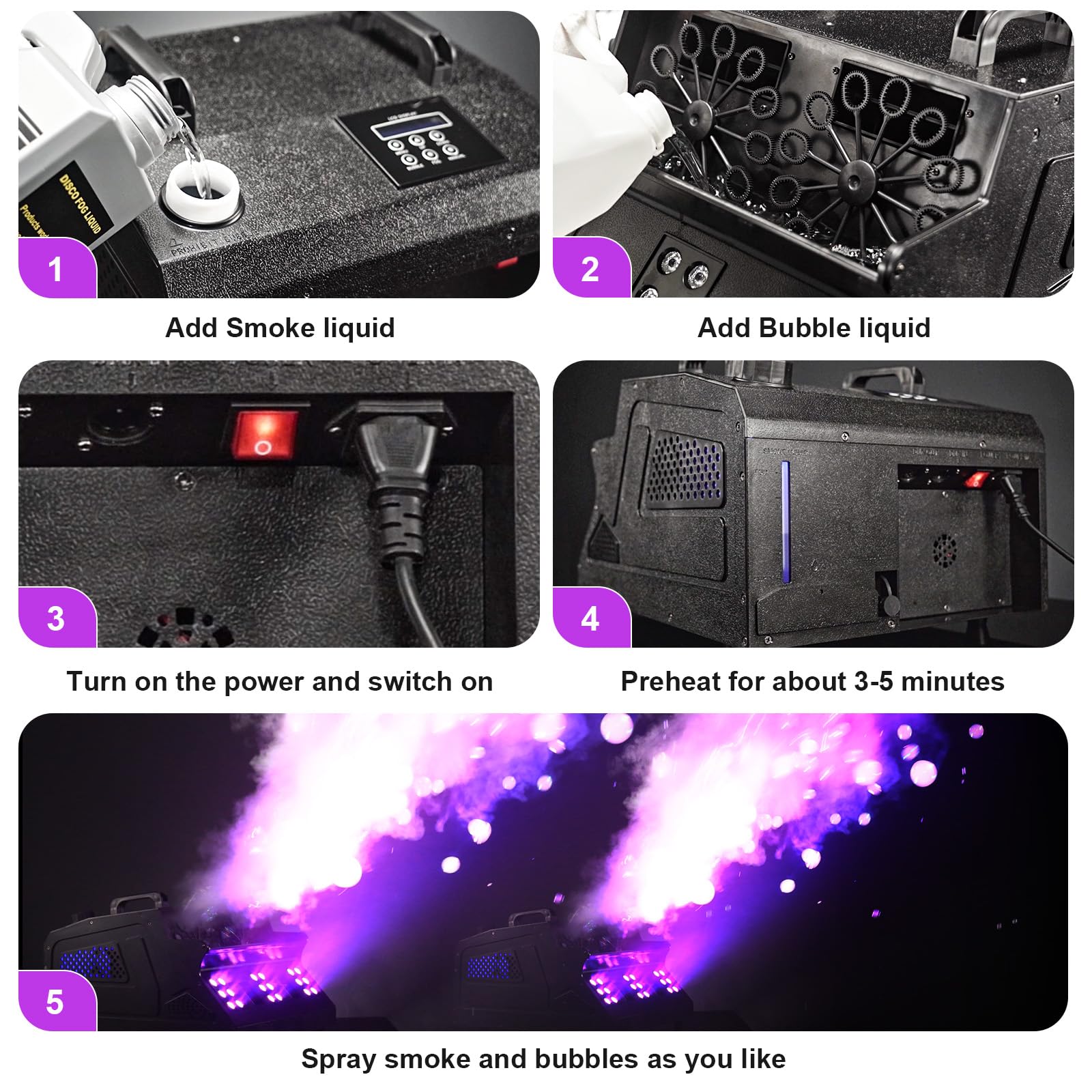 2000W Powerful 3-in-1 Fog Bubble Machine with Dual Bubble Fans & 7CH RGB LED Lights - Professional Smoke Bubble Machine for Halloween, Parties, Weddings, DJ Shows, and Stage Performances