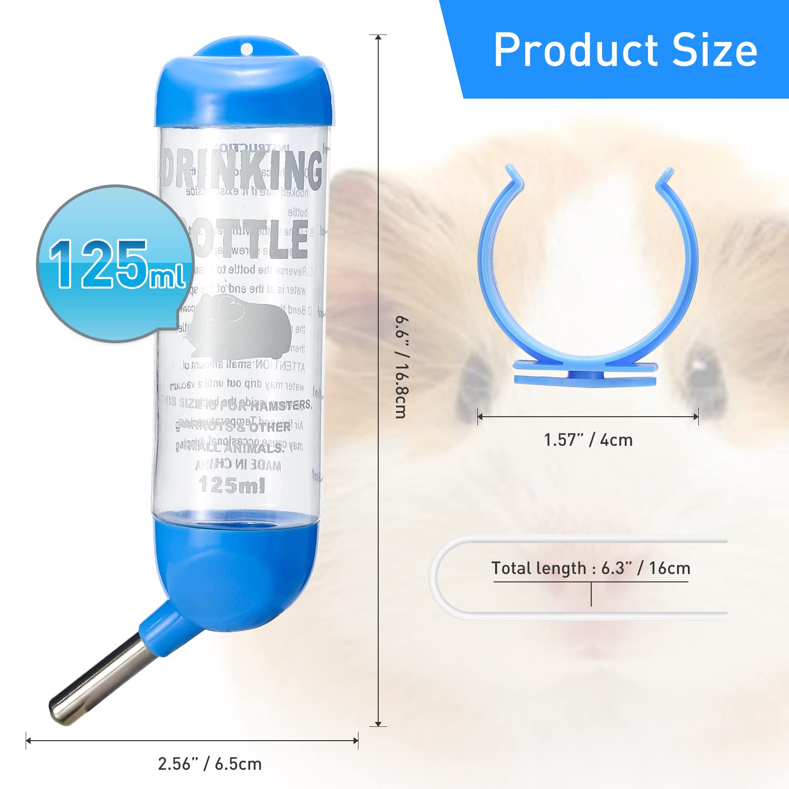 Small Animal Water Bottle for Rabbits, Hamsters, Guinea Pigs, Chinchillas, Gerbils, Squirrels - 4.2 oz Leak-Proof Pet Drinking Bottle - Perfect for Cages, Hutches, and Outdoor Enclosures