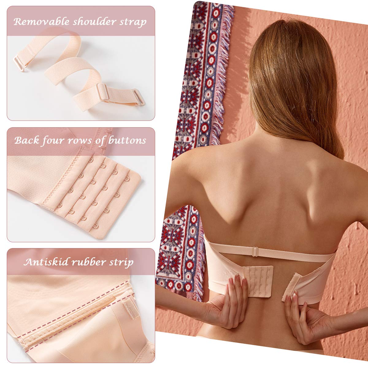Push Up Bandeau Bra for Women - Wireless Strapless Convertible Bra with Lift Support - Perfect for Backless Dresses, Tanks & Summer Outfits