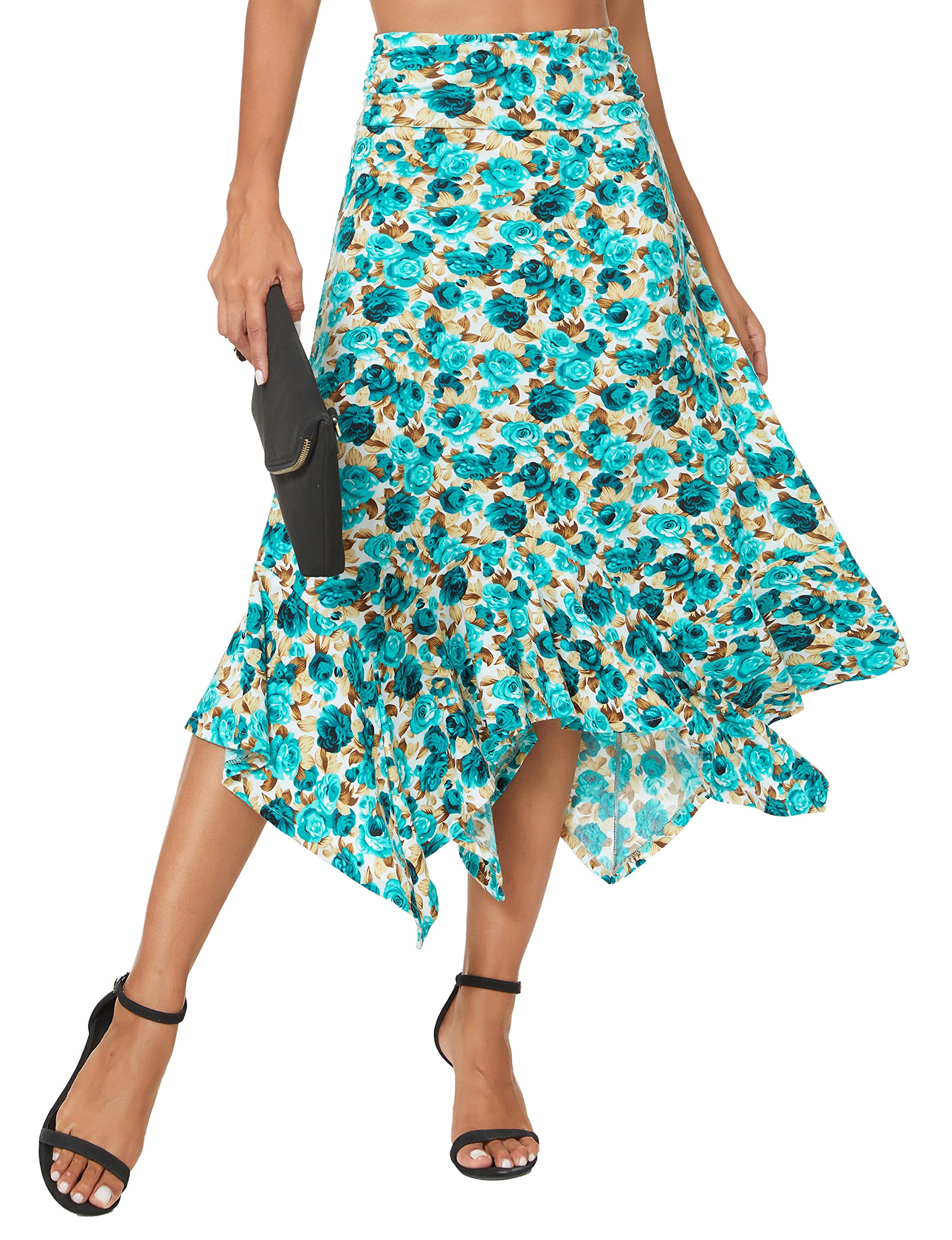 Urban CoCo Women's Flowy Stretchy Skirt - Handkerchief Hem Midi Skirt for Casual Wear, Beach, and Summer Outfits | Comfortable & Stylish Elastic Waist Skirt