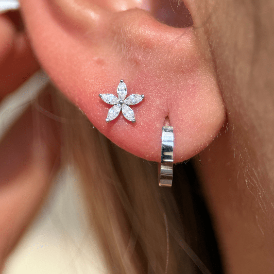 14K Solid White Gold Mini Hoop Earrings for Women - Dainty Everyday Studs, Perfect for Work, Date Night & Gifting