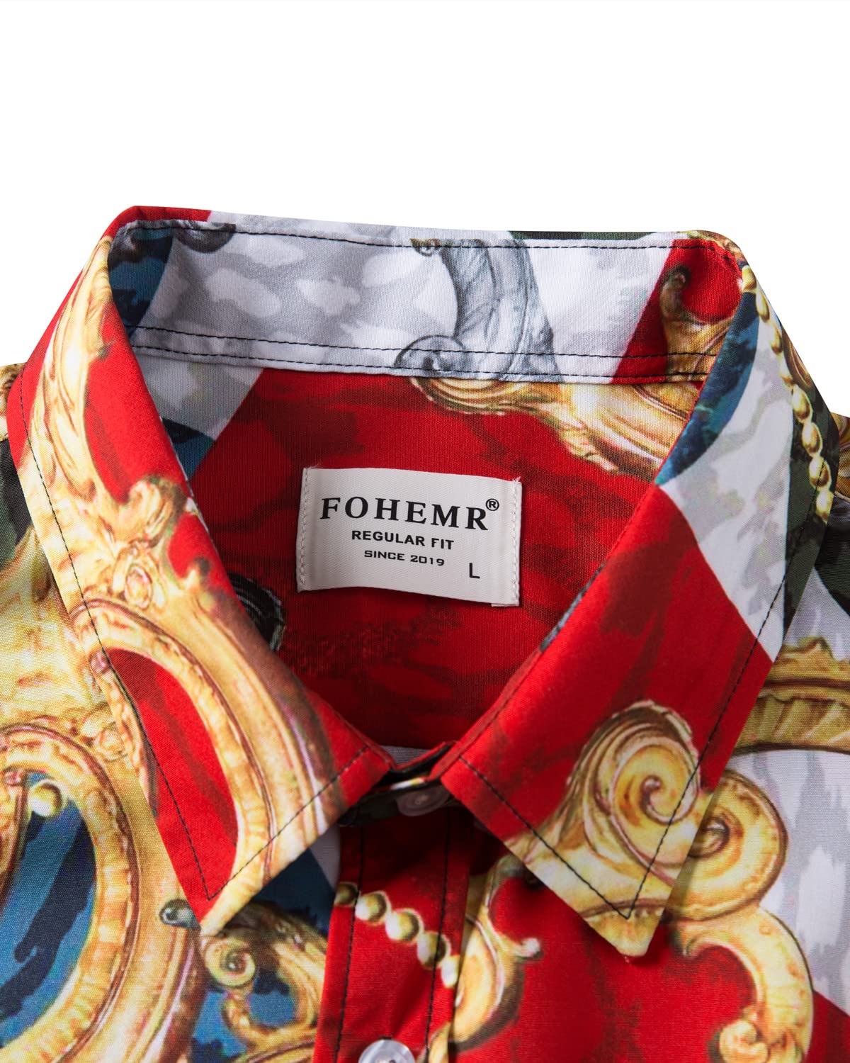 Luxury Men's Black & Gold Baroque Print Short Sleeve Dress Shirt - Chain Design Button Down Casual Shirt for Business, Party & Special Occasions