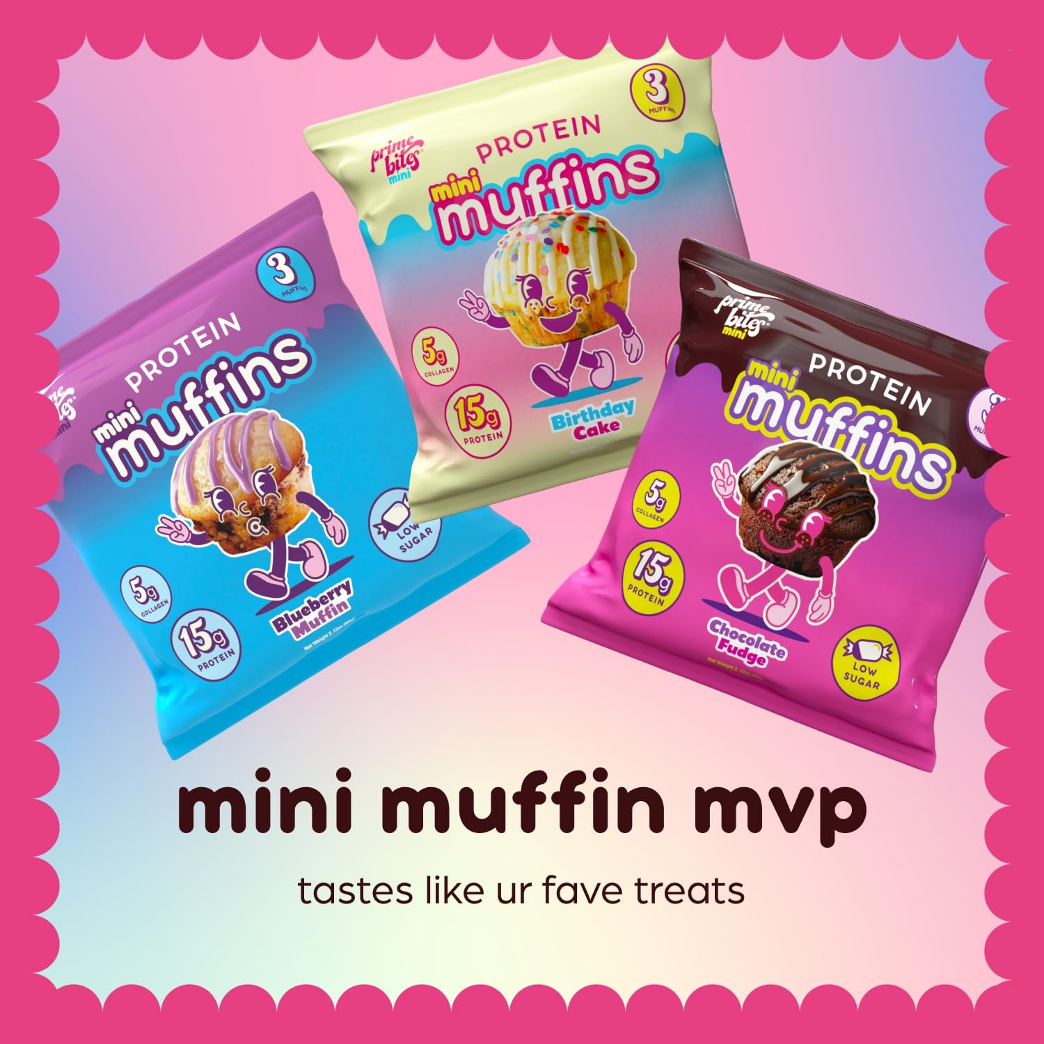 Alpha Prime Supplements Prime Bites Minis - High Protein Collagen Mini Muffins | Low Sugar Protein Snacks | Variety Pack (12 Pack) | Perfect for Post-Workout Recovery & Healthy On-the-Go Snacking