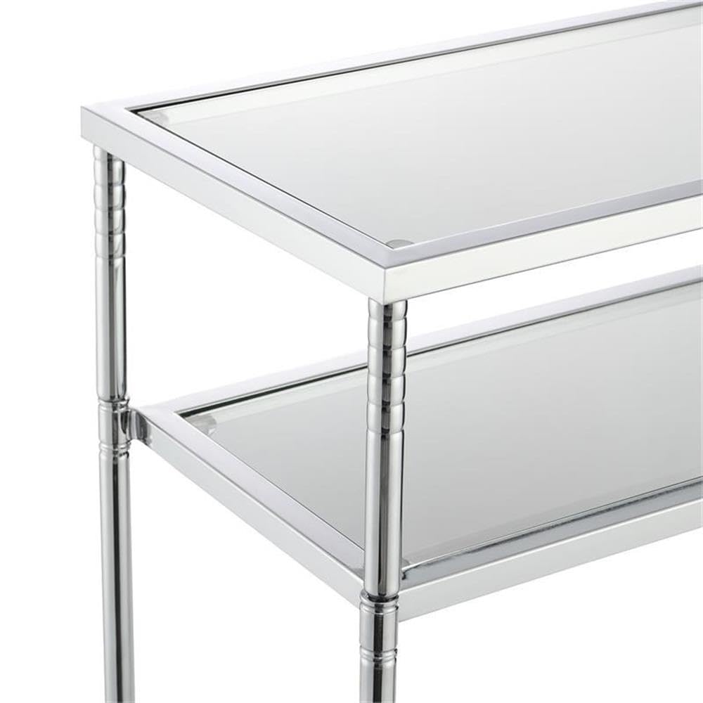 Modern Glass and Chrome Console Table - Sleek Contemporary Entryway Table with Metal Frame for Living Room, Hallway & Foyer Decor