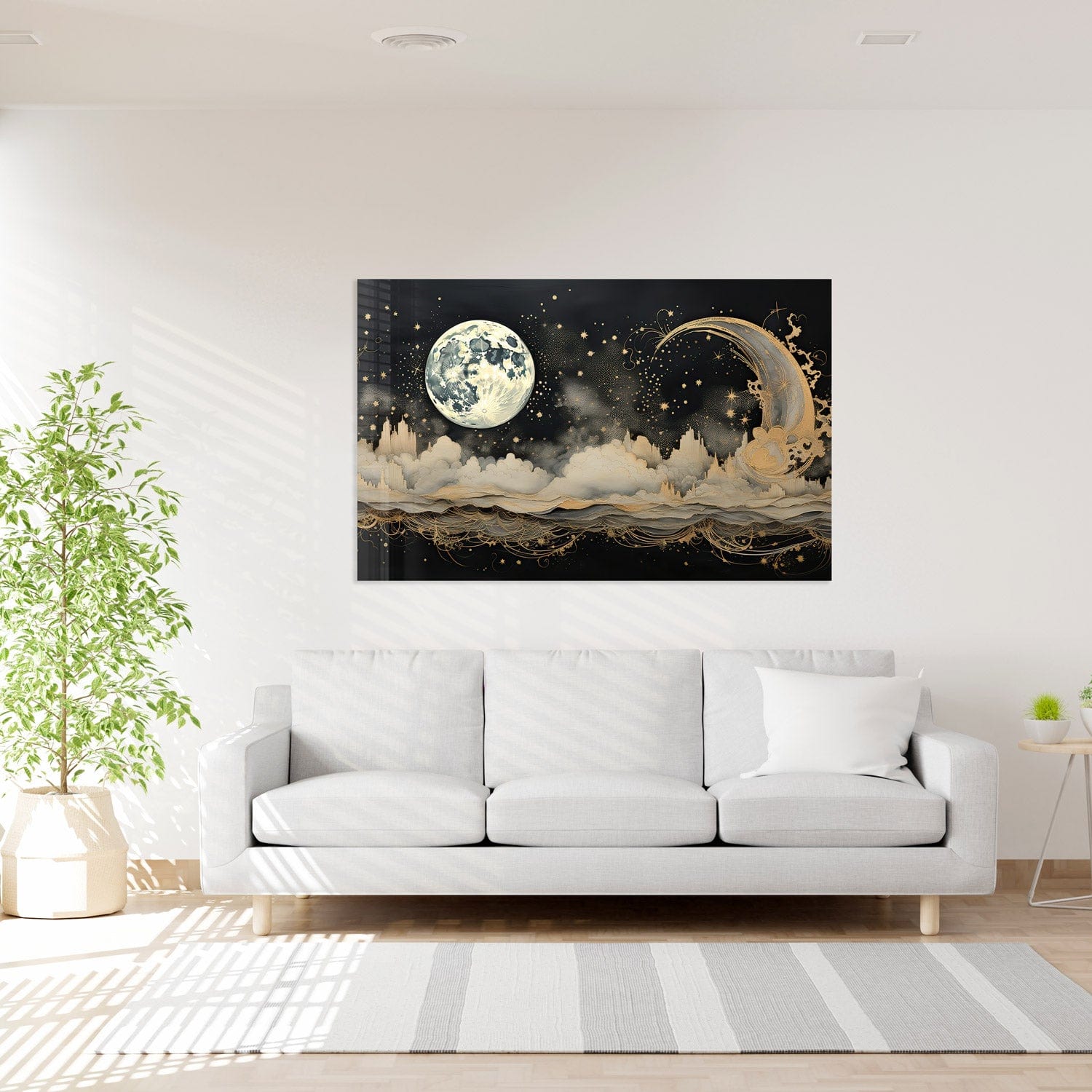 Moonlight Tempered Glass Wall Art - Elegant Illustrated Home Decor for Living Room, Bedroom & Office