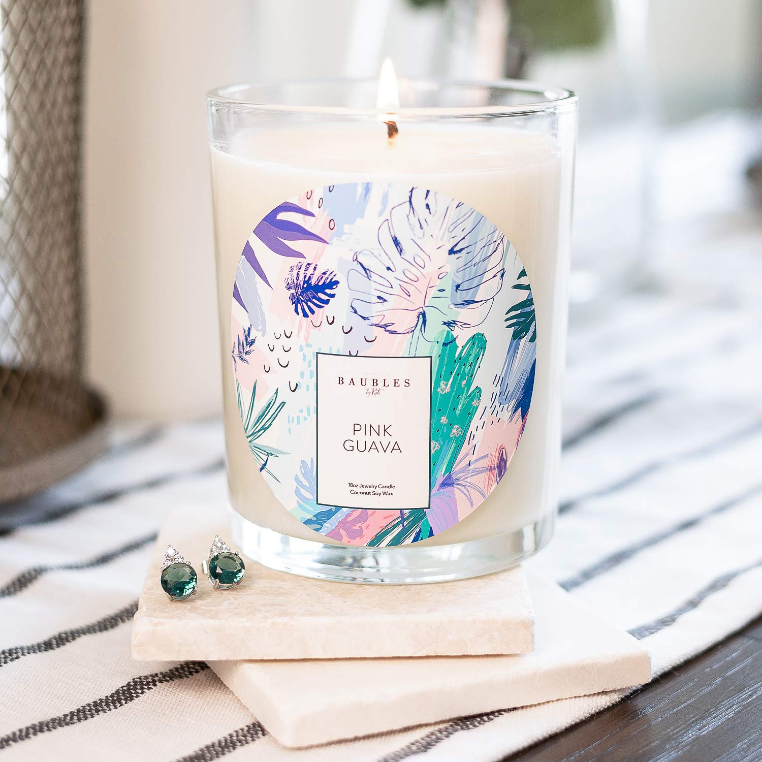 Pink Guava Scented Premium Candle with Surprise Jewelry Inside - 18oz Large Soy Wax Candle, Made in USA, Parrafin-Free - Perfect for Home Decor, Gift Giving & Relaxation