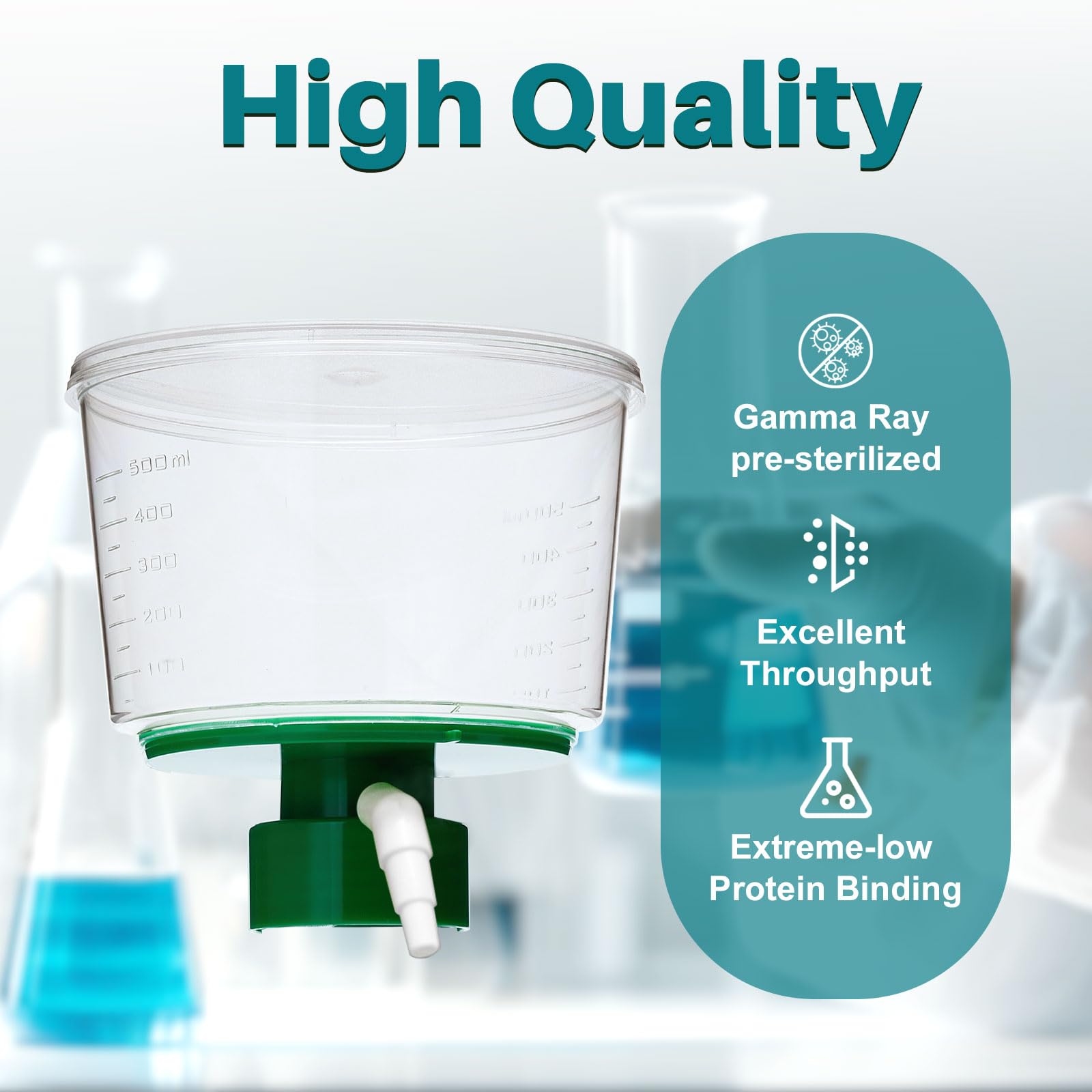Biologix 500mL Laboratory Vacuum Filtration Unit with 0.22um CA Membrane - 90mm Diameter Funnel, 24/Case - Ideal for Sterile Filtration in Microbiology & Pharmaceutical Labs