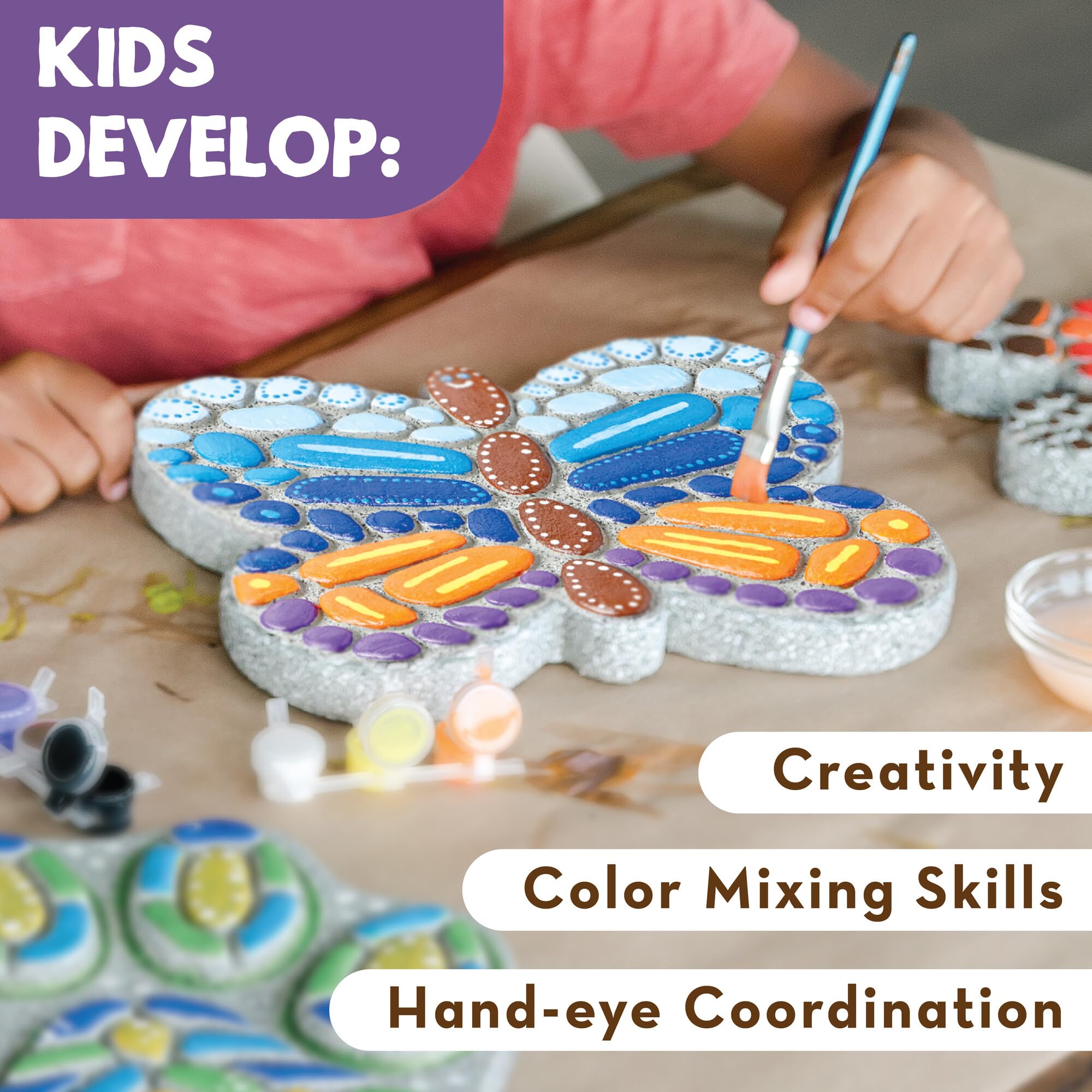 DIY Butterfly Stepping Stone Kit - Paint Your Own Garden Decor for Kids & Adults - Outdoor Walkway, Garden Path, and Yard Decoration