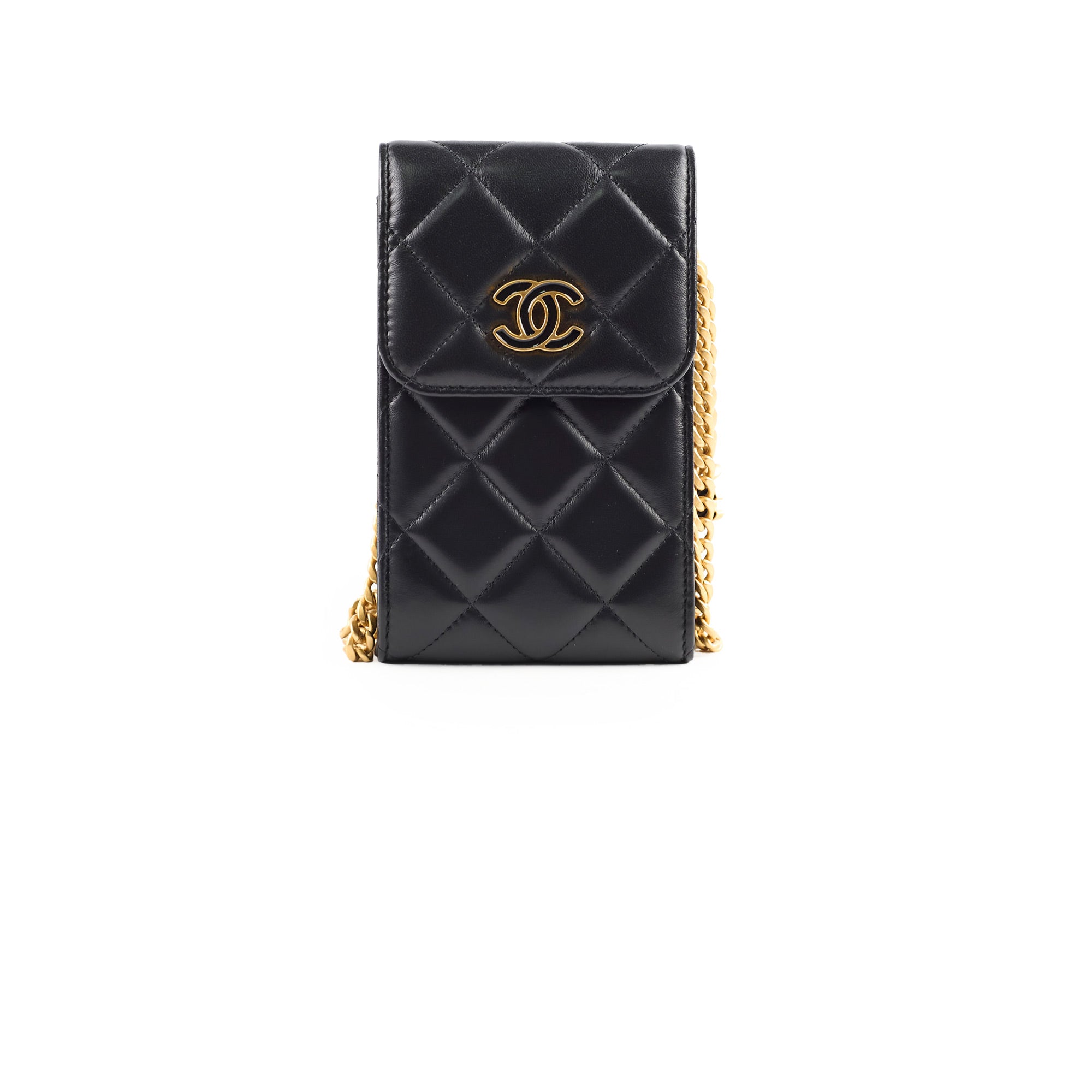 Chanel CC Flap Phone Holder Crossbody Bag for Women - Black Leather with Gold-Tone Hardware - Perfect for Everyday Use, Travel & Shopping