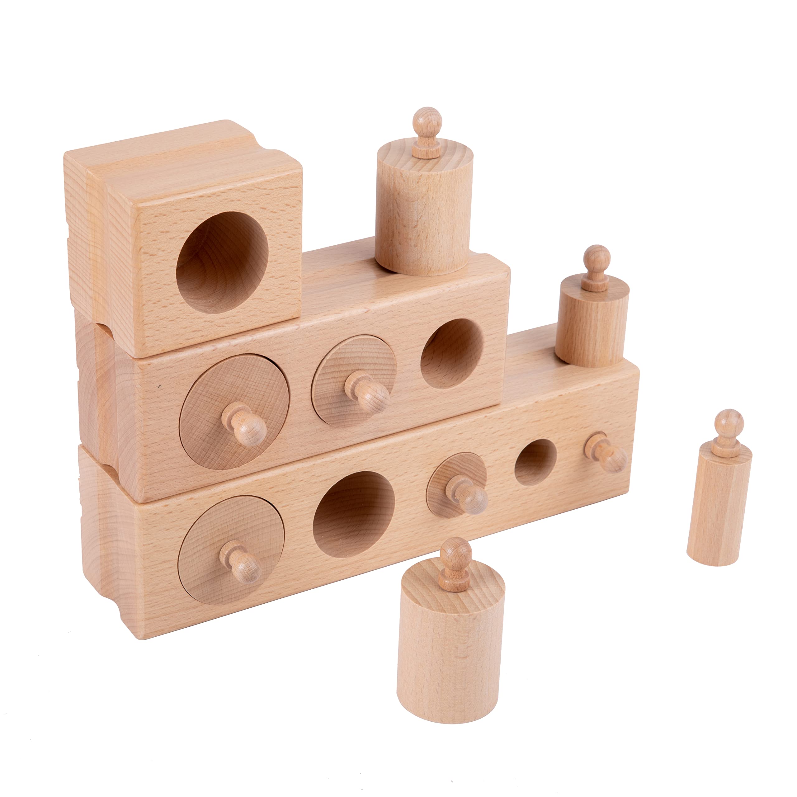 Montessori Wooden Knob Log Mini-Cylinder Block Sensory Toys - 3 Piece Set for Babies 6-12 Months | Early Learning & Fine Motor Skills Development | Perfect for Preschool Playtime & Toddler Educational Activities